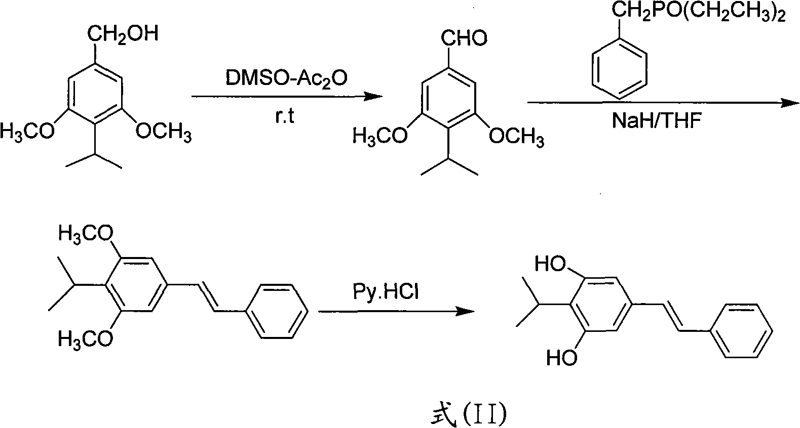 Method for synthesizing Stilbene compound by utilizing Pfitzner-moffatt oxidizing reaction