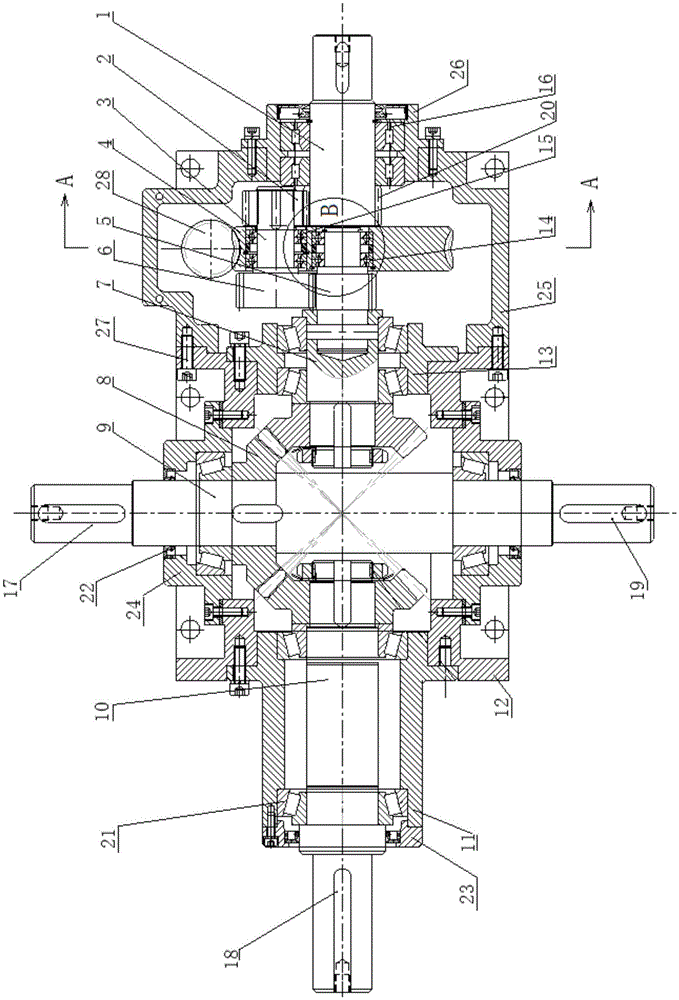 Multi-inlet double-outlet type combined differential speed reducer