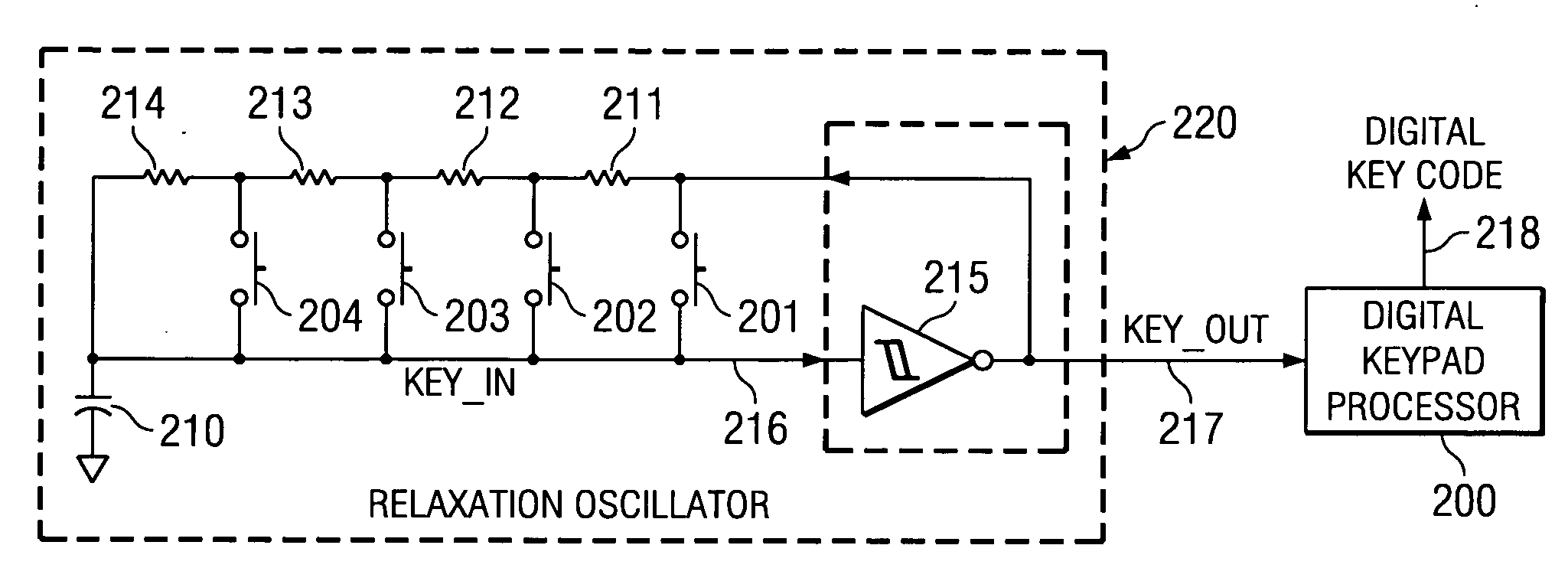 Relaxation oscillator based keypad decoder