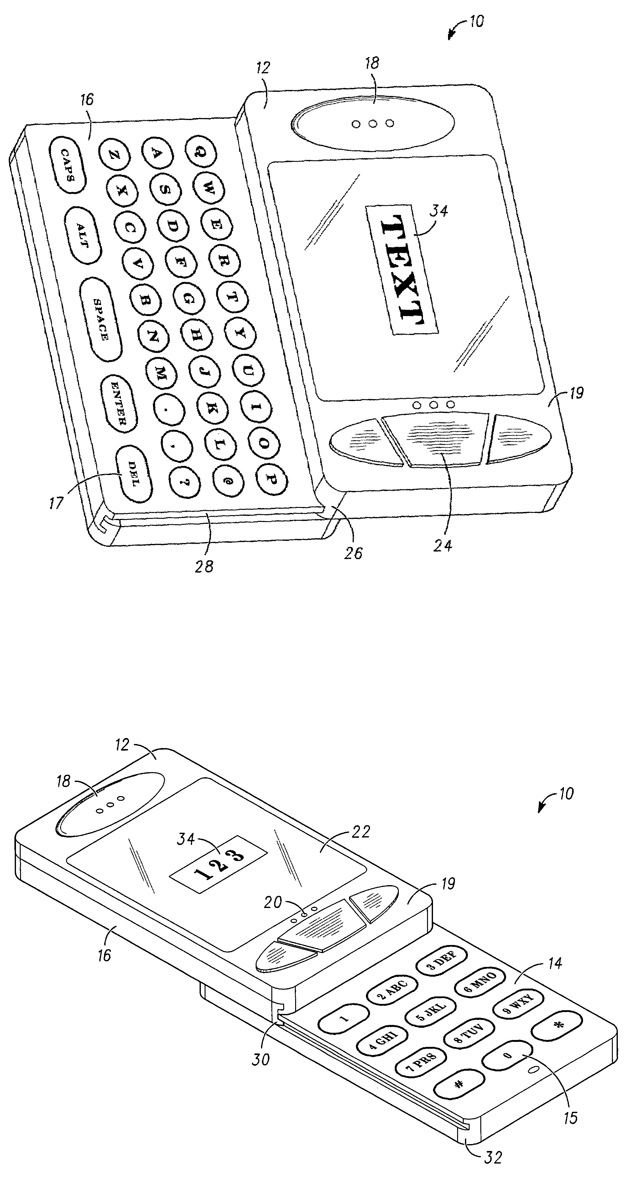 Communication device having multiple keypads