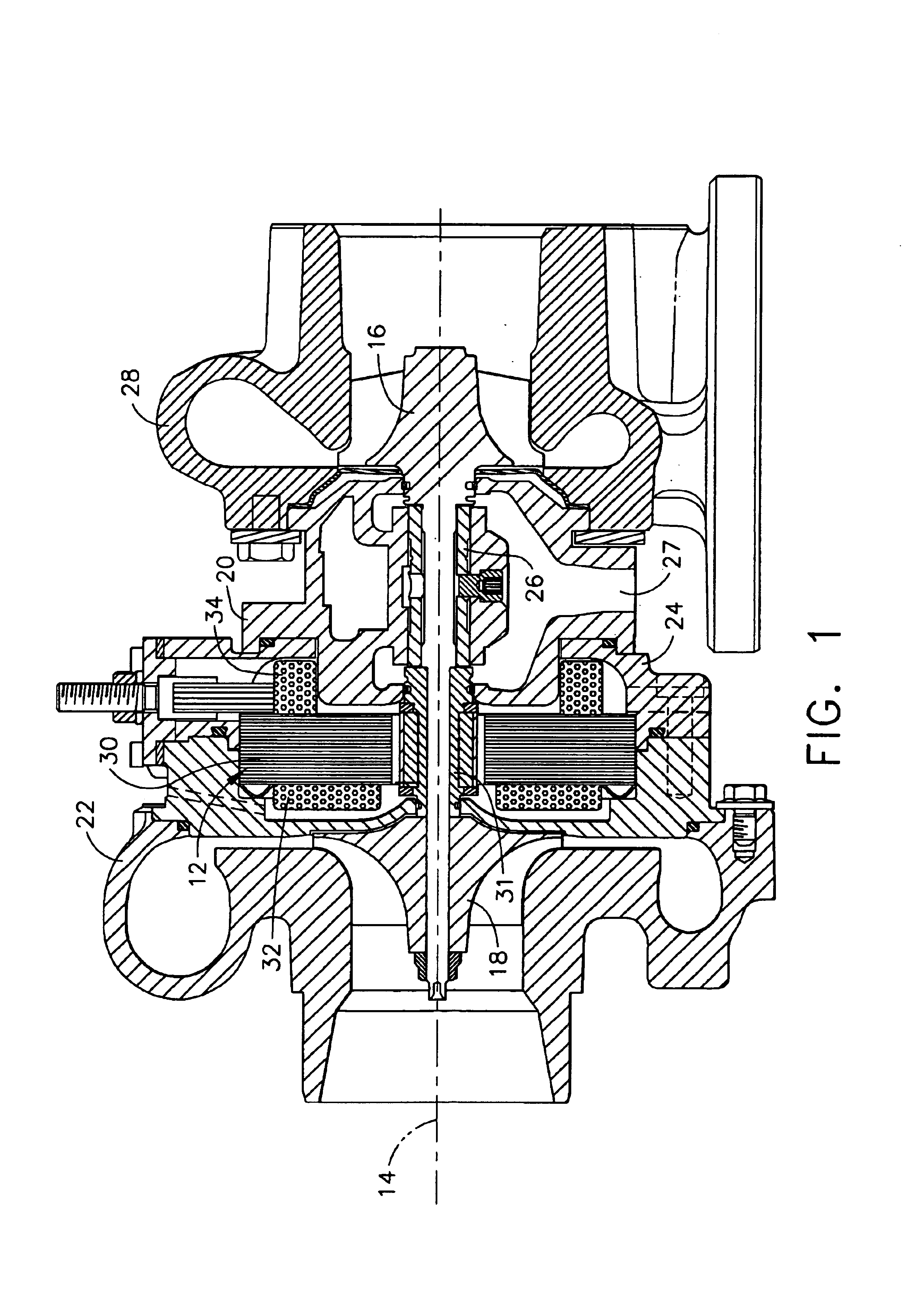 Center housing design for electric assisted turbocharger