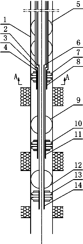 A four-pipe layered water injection process string