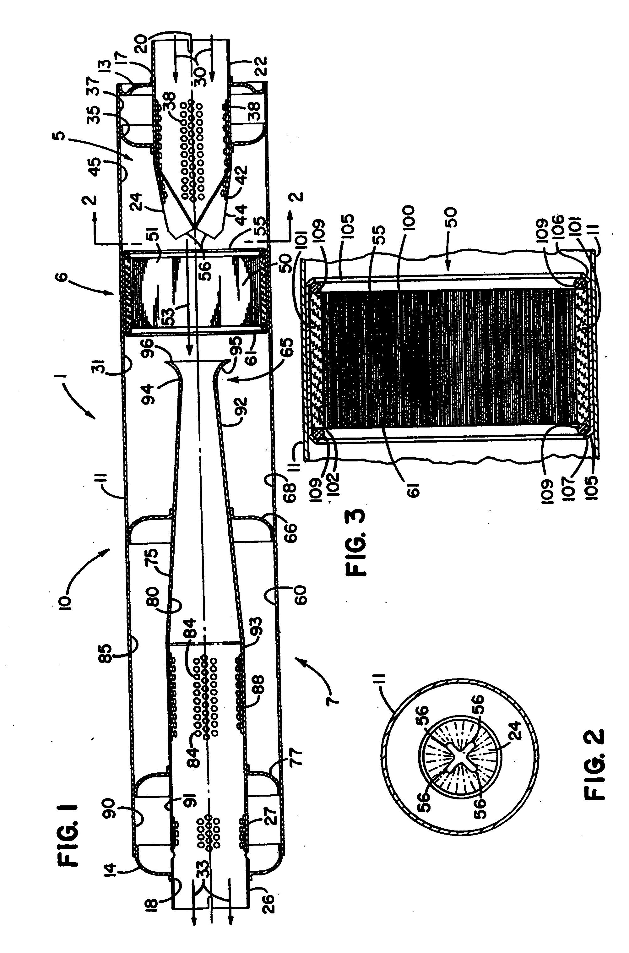 Muffler with catalytic converter arrangement; and method