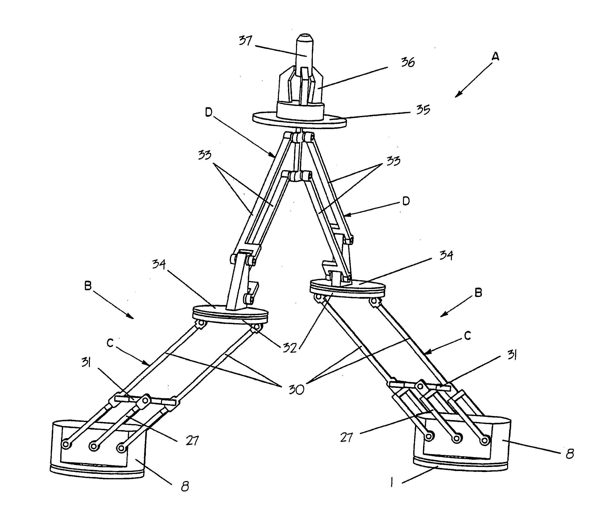 Four-degree-of-freedom parallel manipulator for producing schonflies motions