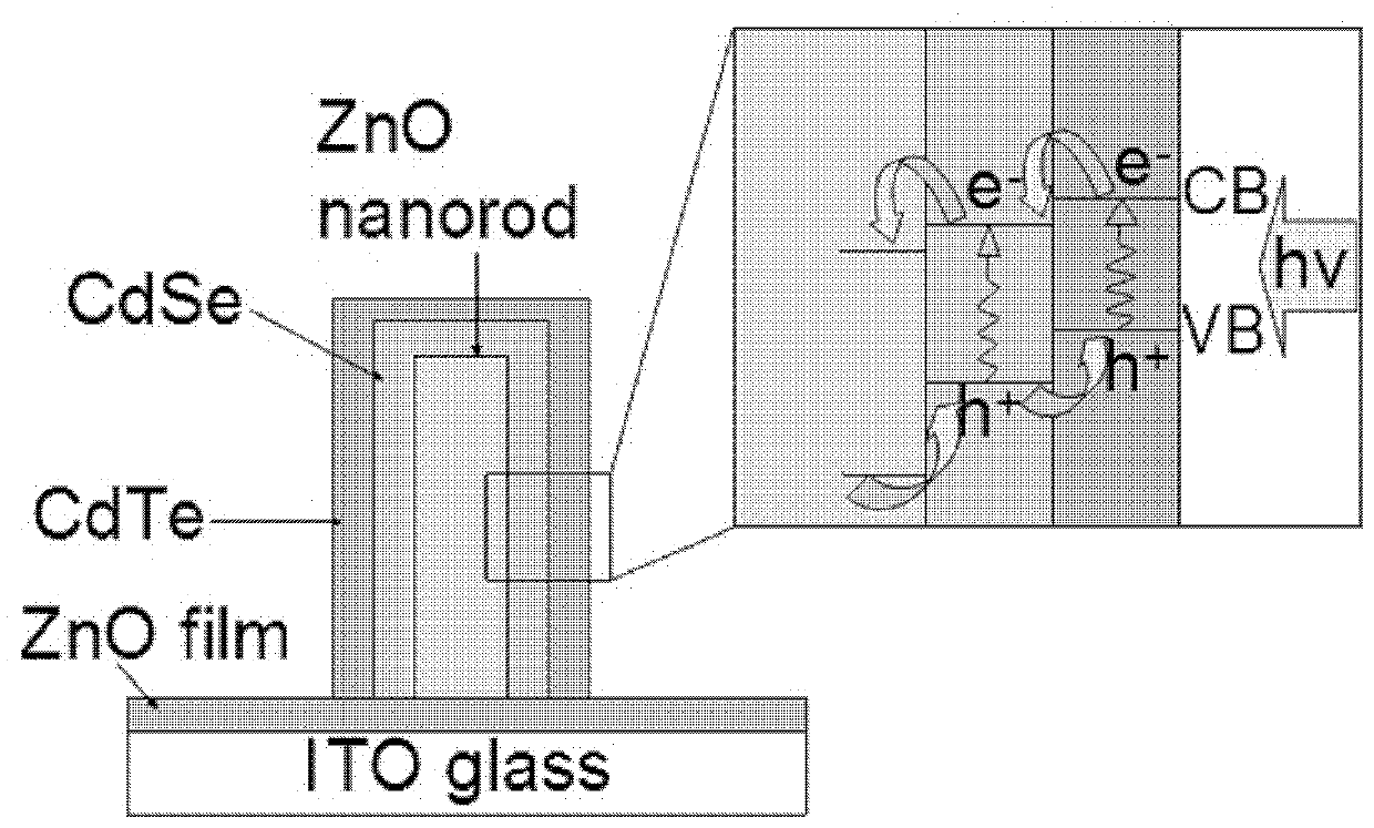 ZnO/CdSe/CdTe nanorod array photoelectrode and preparation method thereof