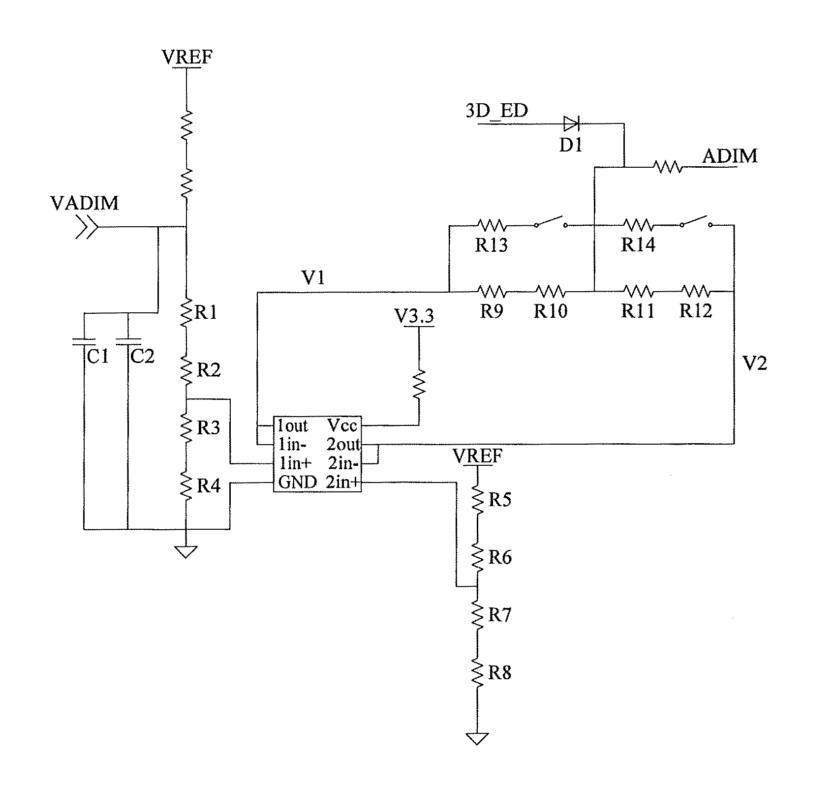 Analog dimming conversion circuit and display device