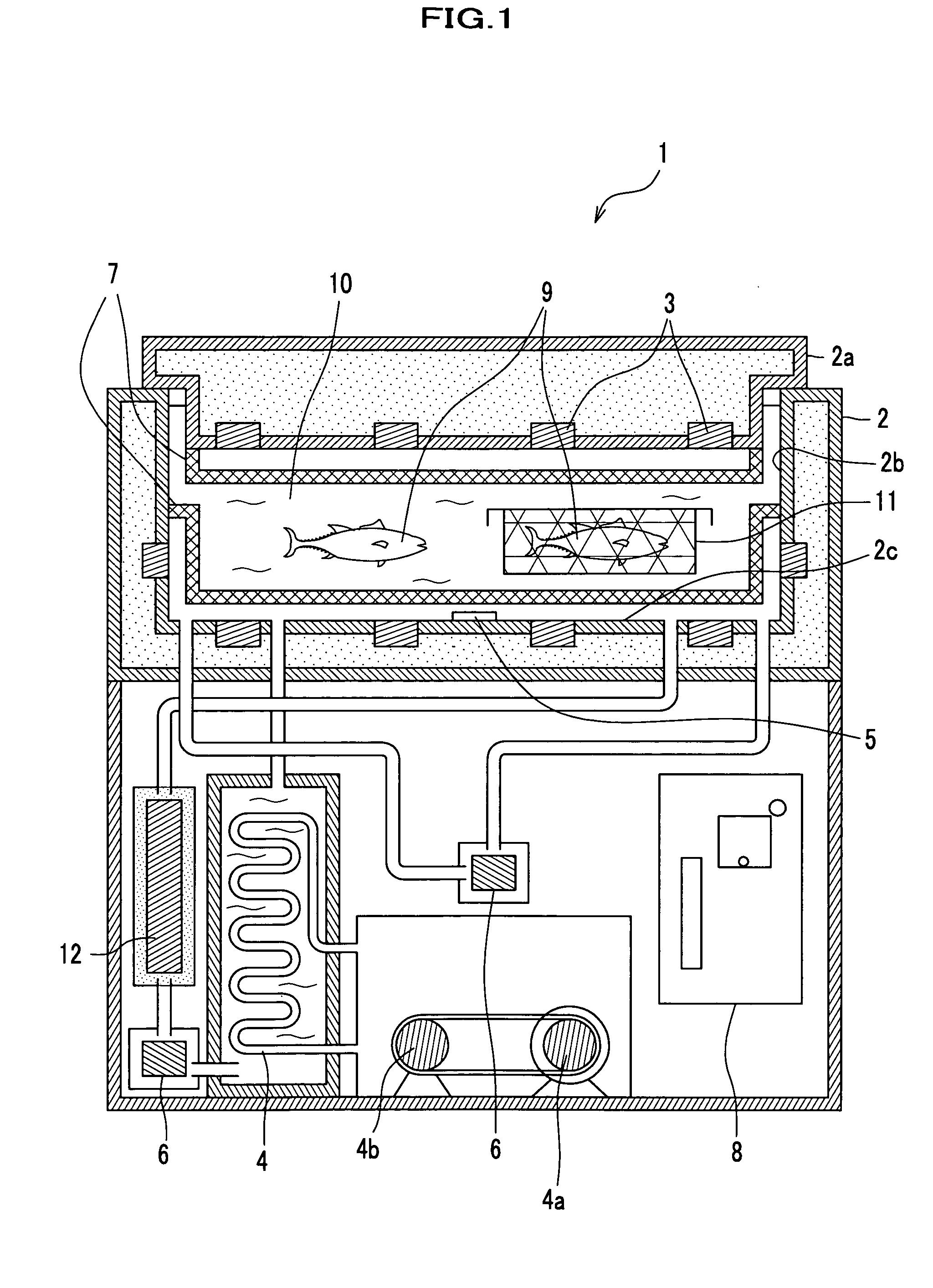 Apparatus for cooling food under water and maintaining water temperature therefor