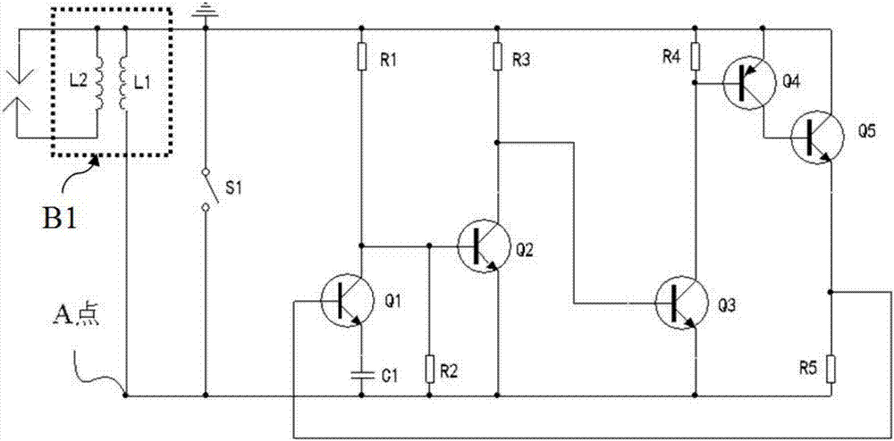 Electrical inductance type flame ignitor with flameout self-locking function