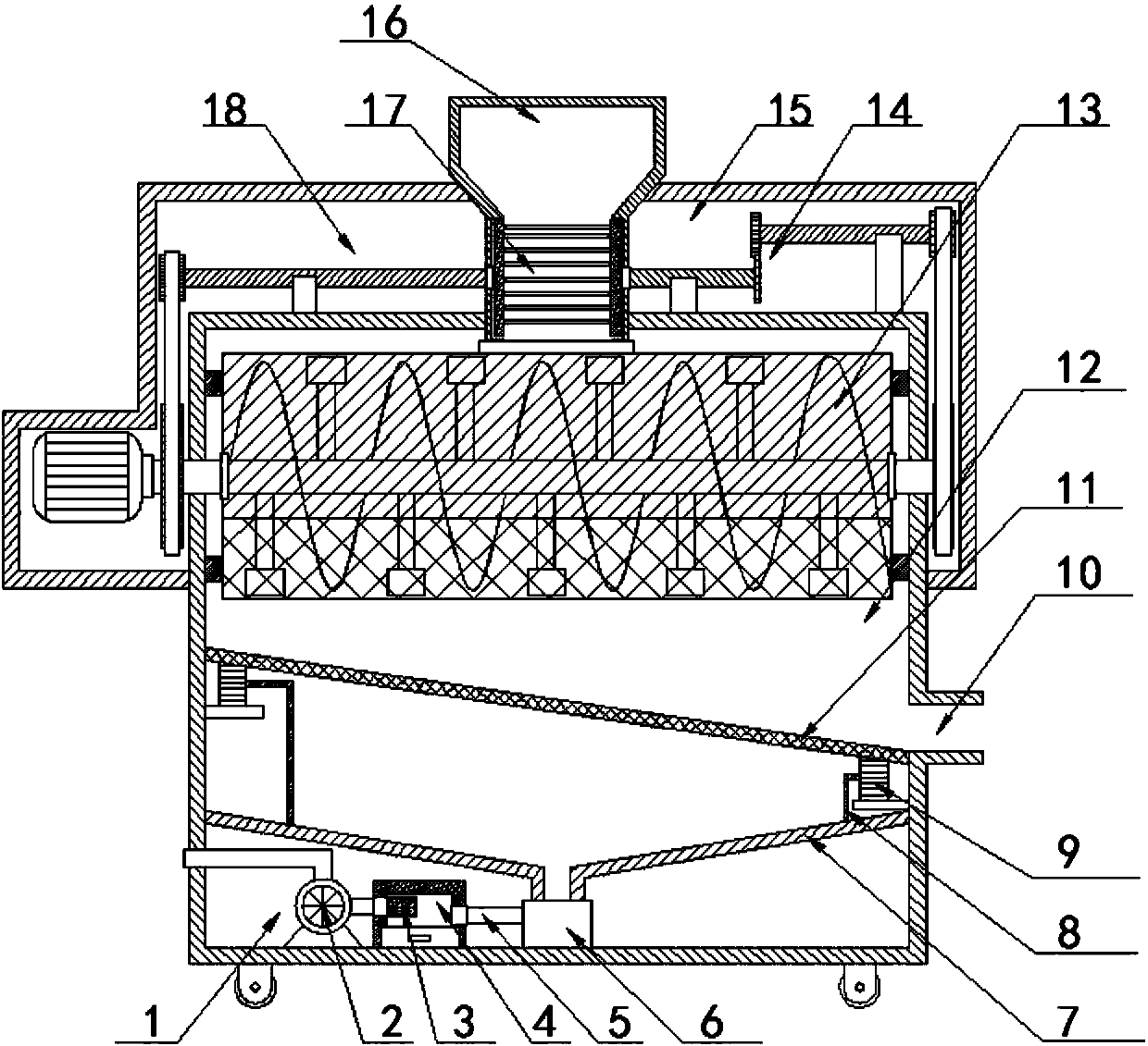 Feed crushing device with dust recycling function