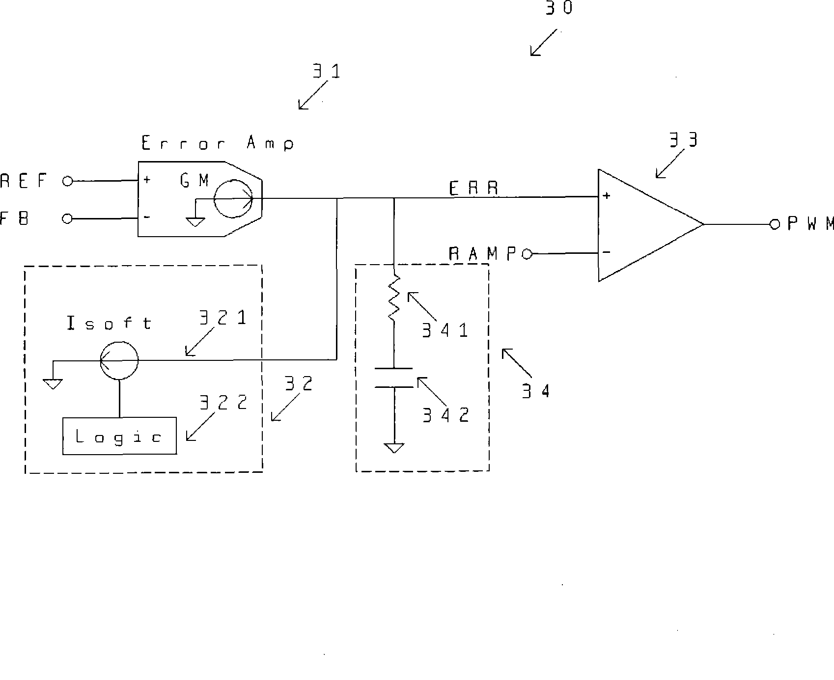 Pulse-width modulation controller for switching voltage stabilizer