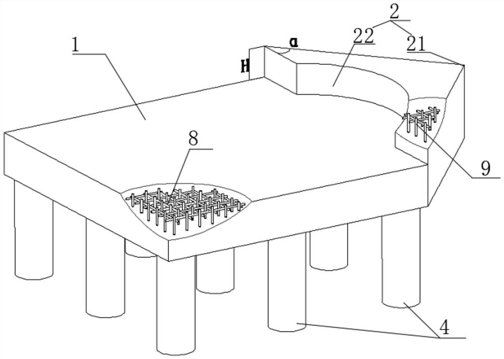 High-voltage power transmission tower/communication tower base capable of preventing impact of mountain collapse and preparation method of high-voltage power transmission tower/communication tower base