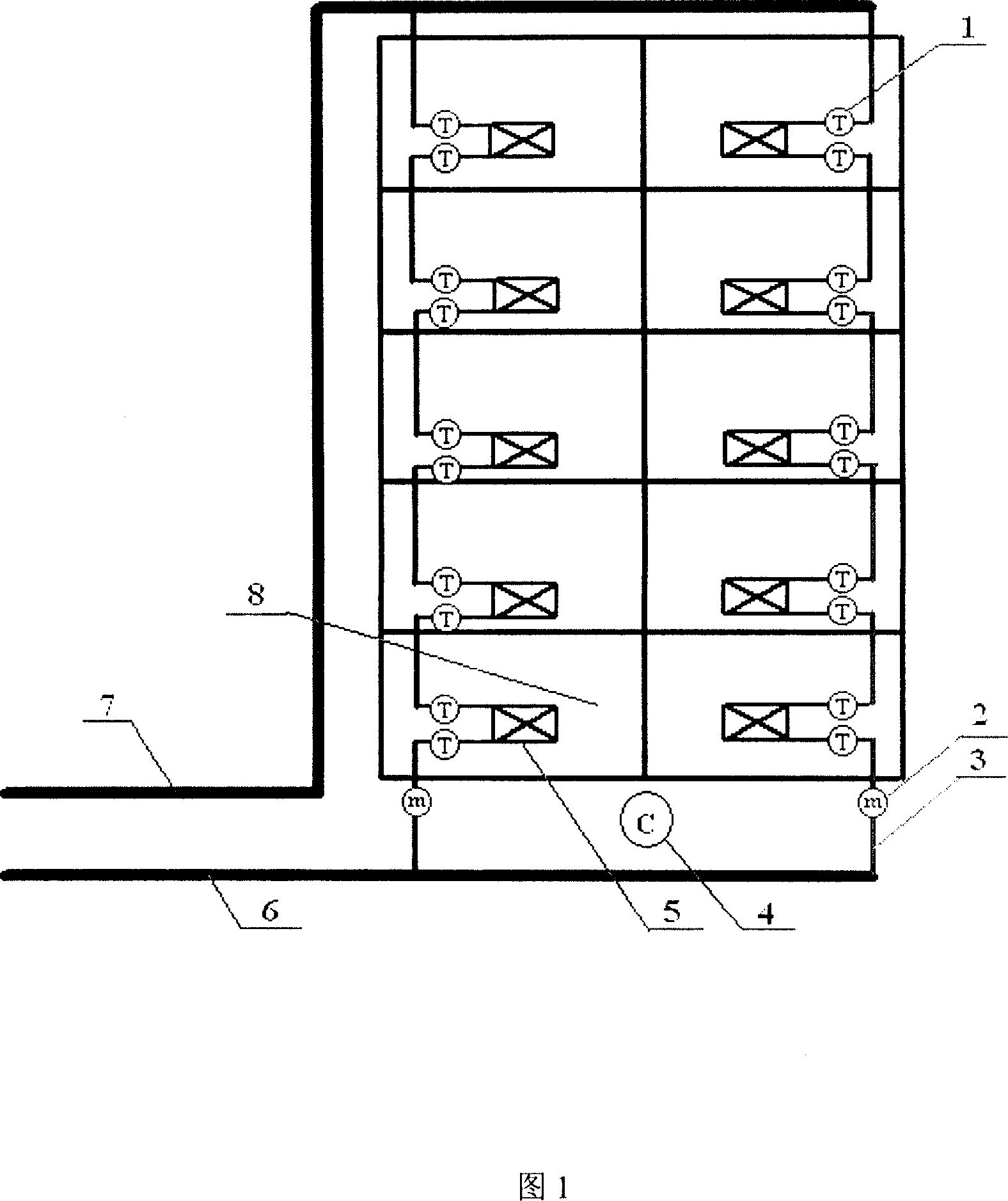 Method for measuring effective heat for storied buildings heat supplied through monotube cascaded type