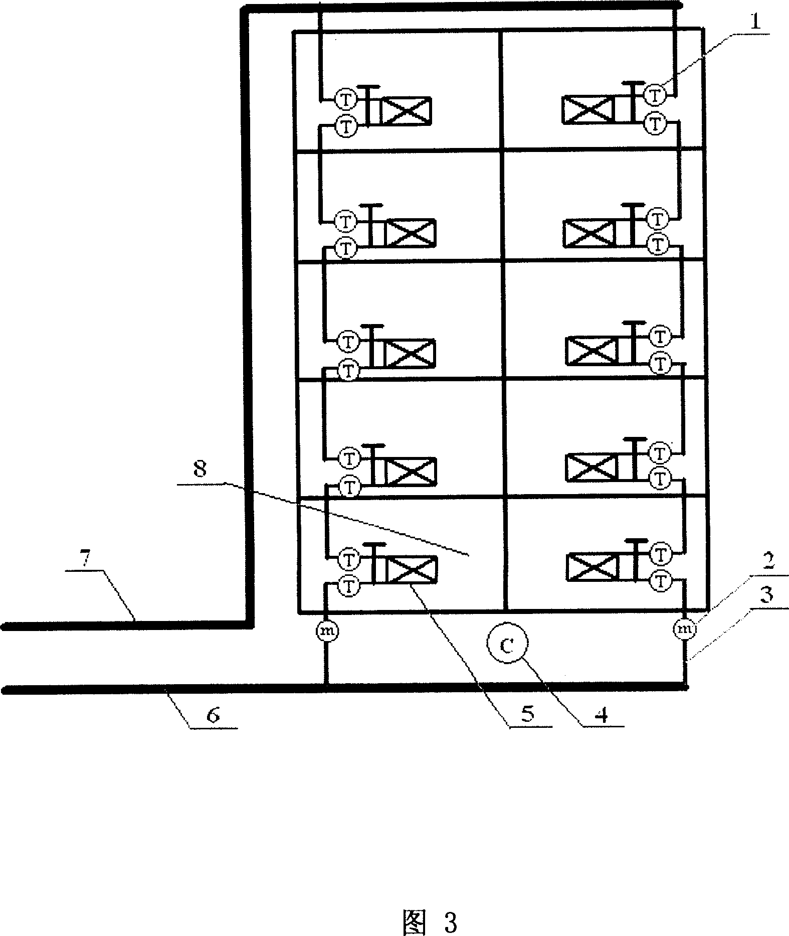 Method for measuring effective heat for storied buildings heat supplied through monotube cascaded type