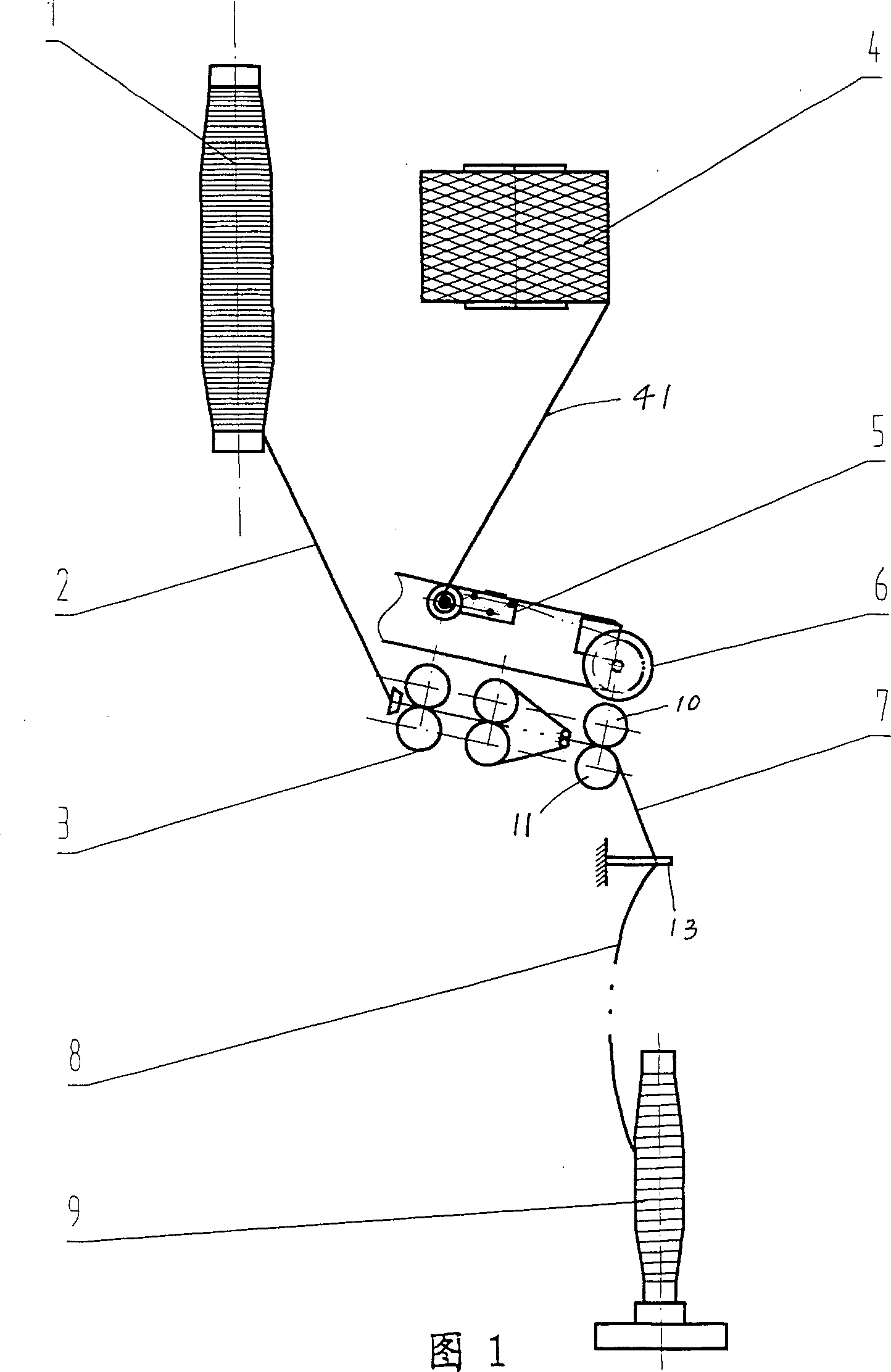 Method and apparatus for making core-spun yarn of steple-fibre covered filament