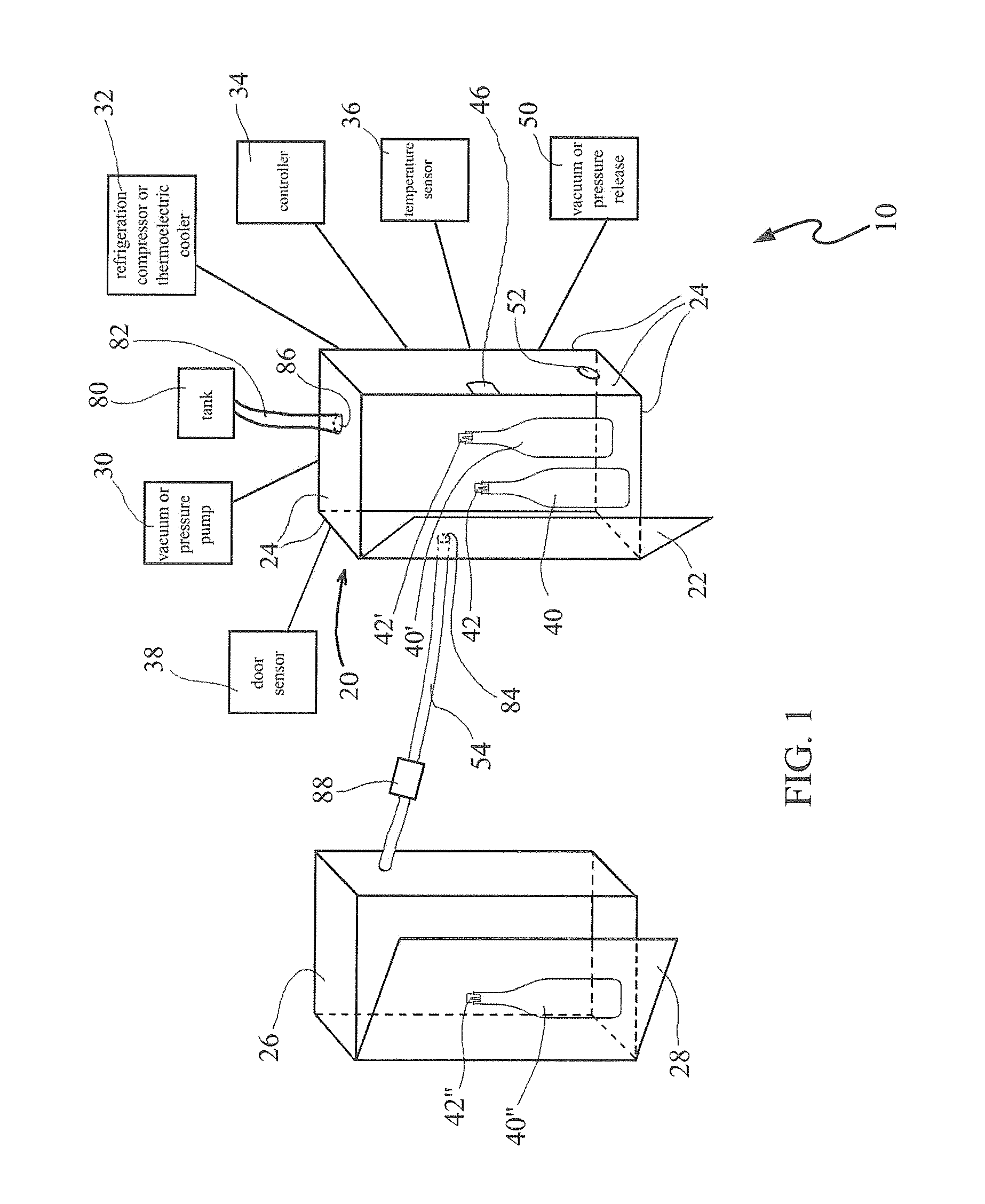 Vacuum or pressure storage system for food or beverage containers