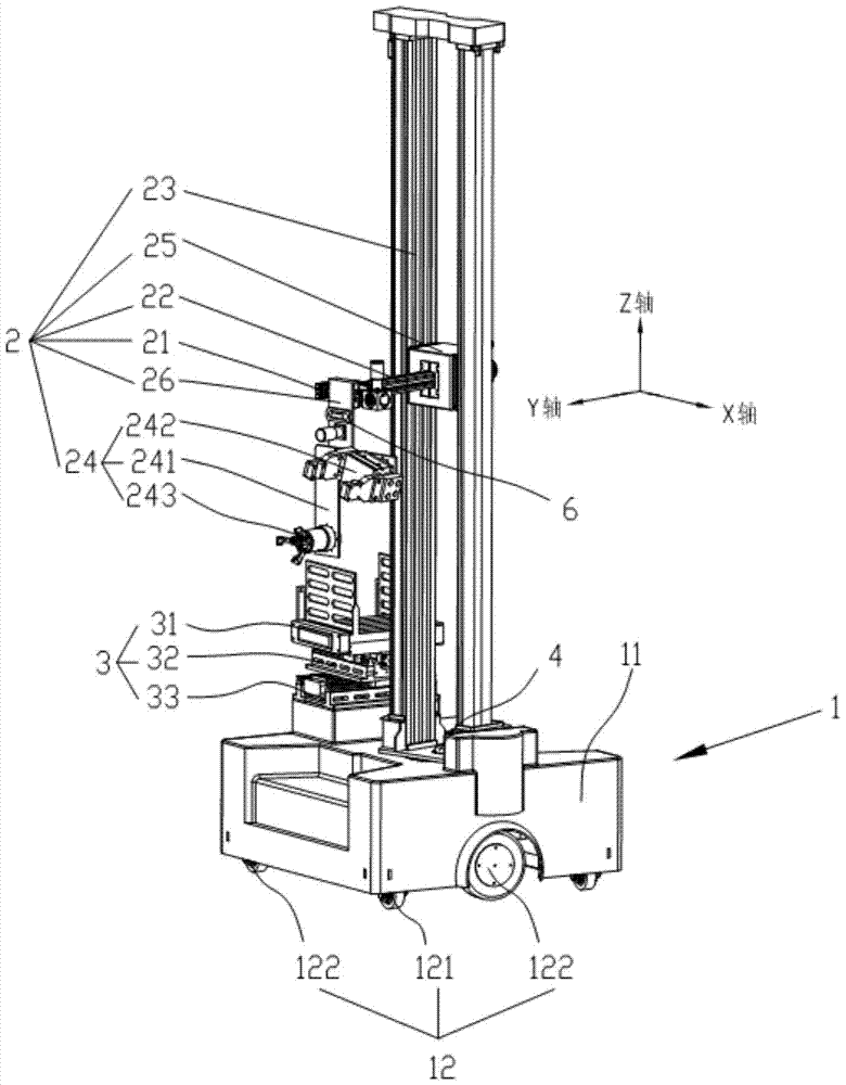 An agv trolley loaded with a manipulator