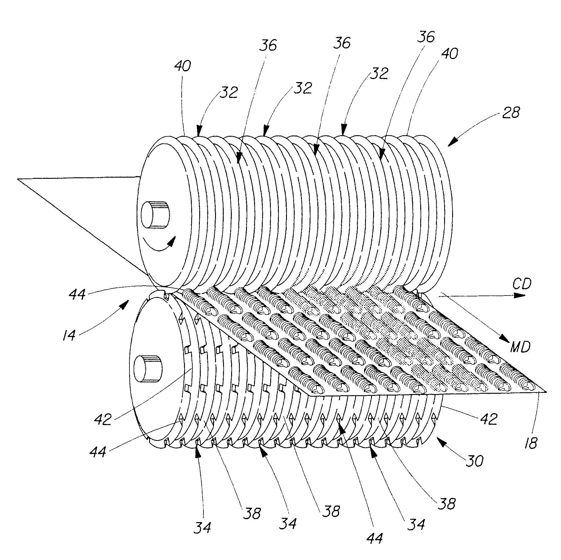 Apparatus for producing a web substrate having indicia disposed thereon and elastic-like behavior imparted thereto
