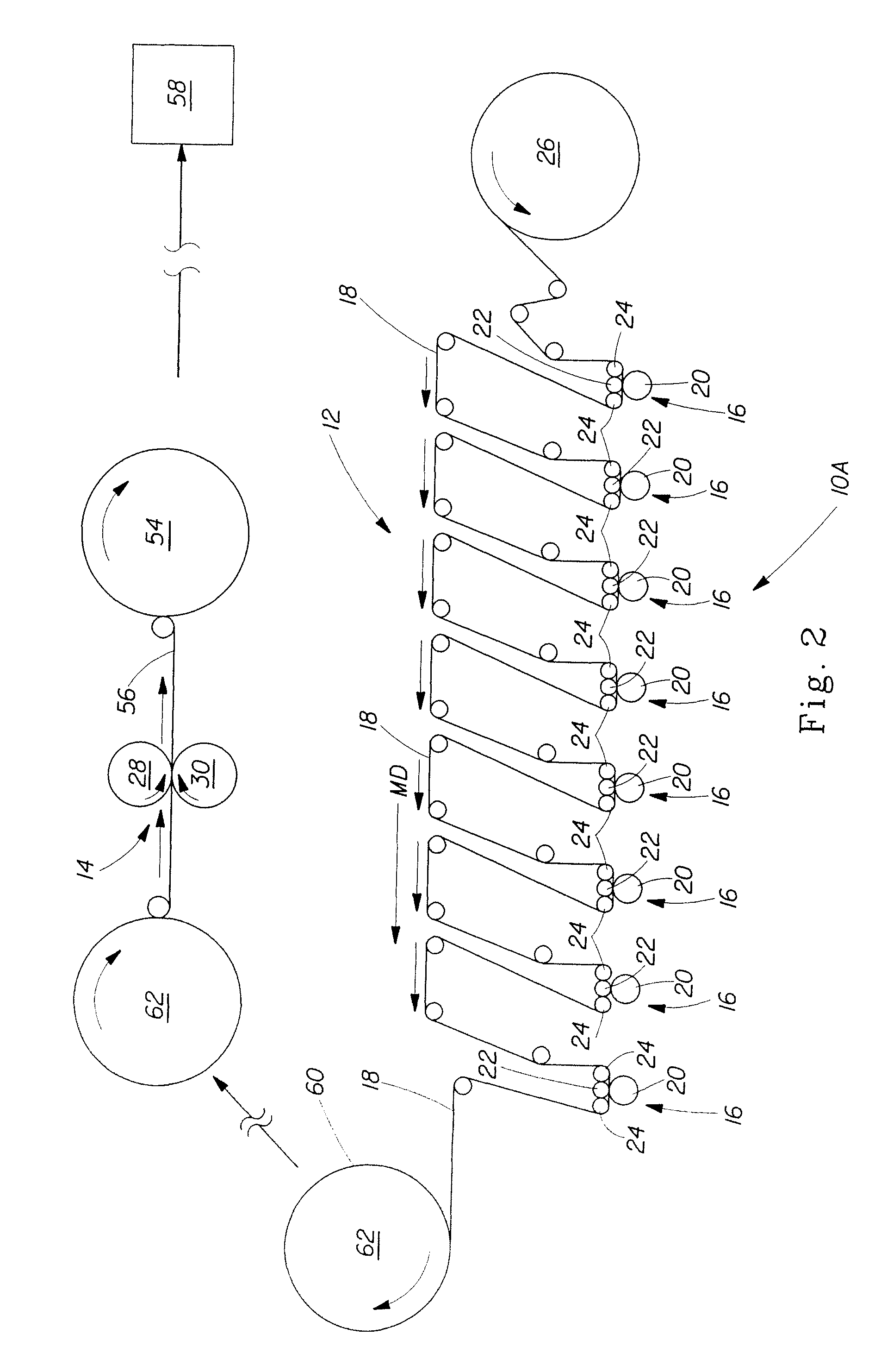 Apparatus for producing a web substrate having indicia disposed thereon and elastic-like behavior imparted thereto