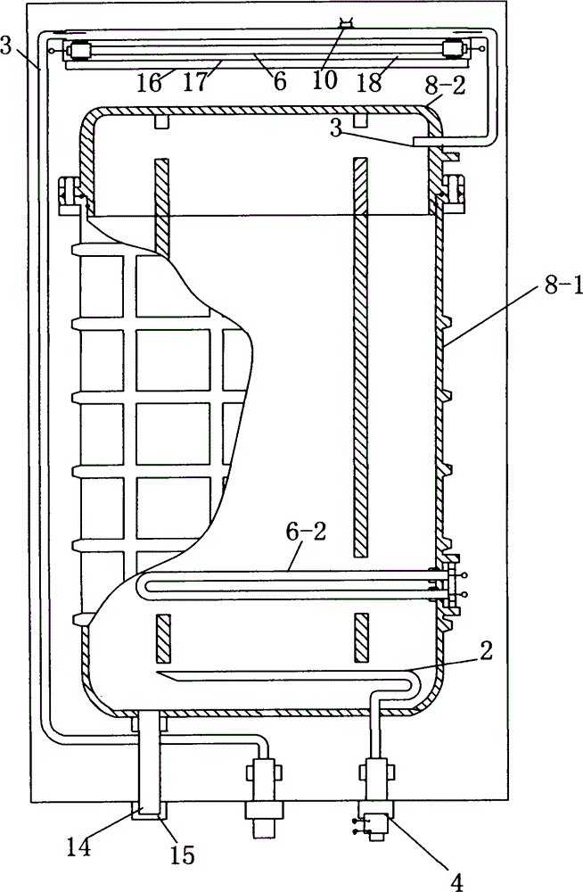 External optical wave heating type electric water heater provided with water flow switch with pressure reduction function and non-metallic injection molding water tank