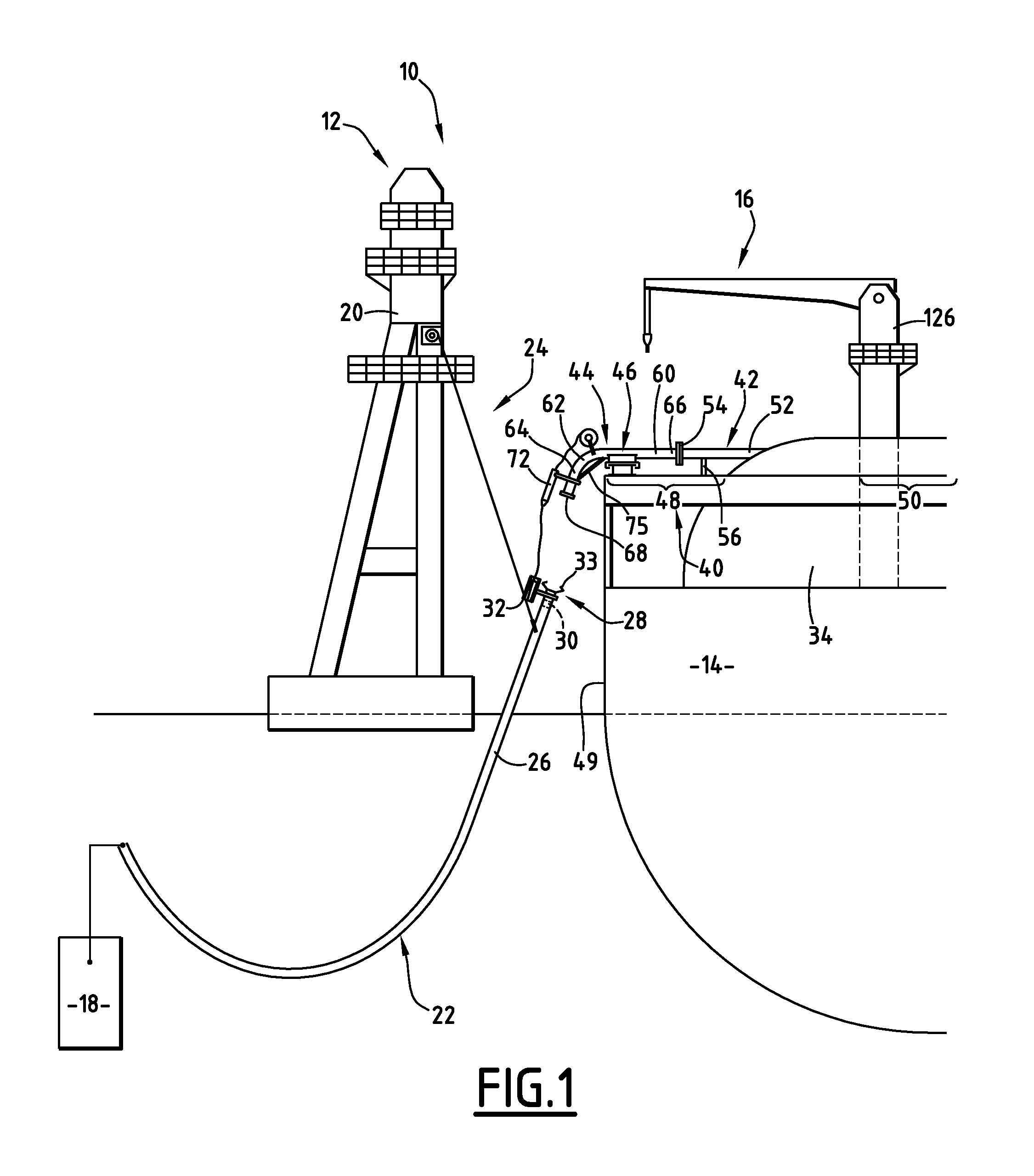 Device for transferring a fluid to a ship