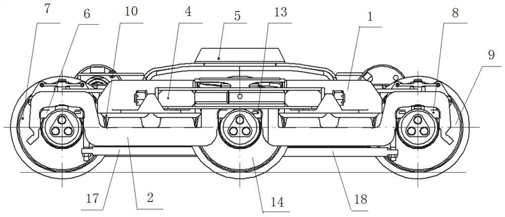 Radial low-center-plate bogie for railway wagon and railway wagon