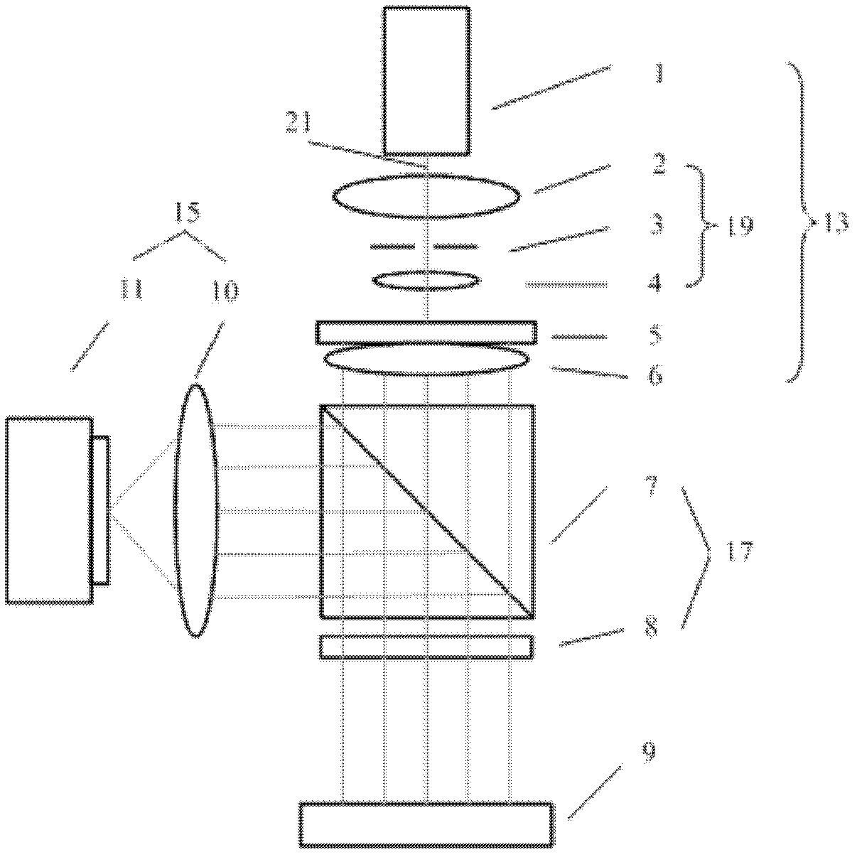 Thin film stress measuring device with vertical optical path structure and application thereof