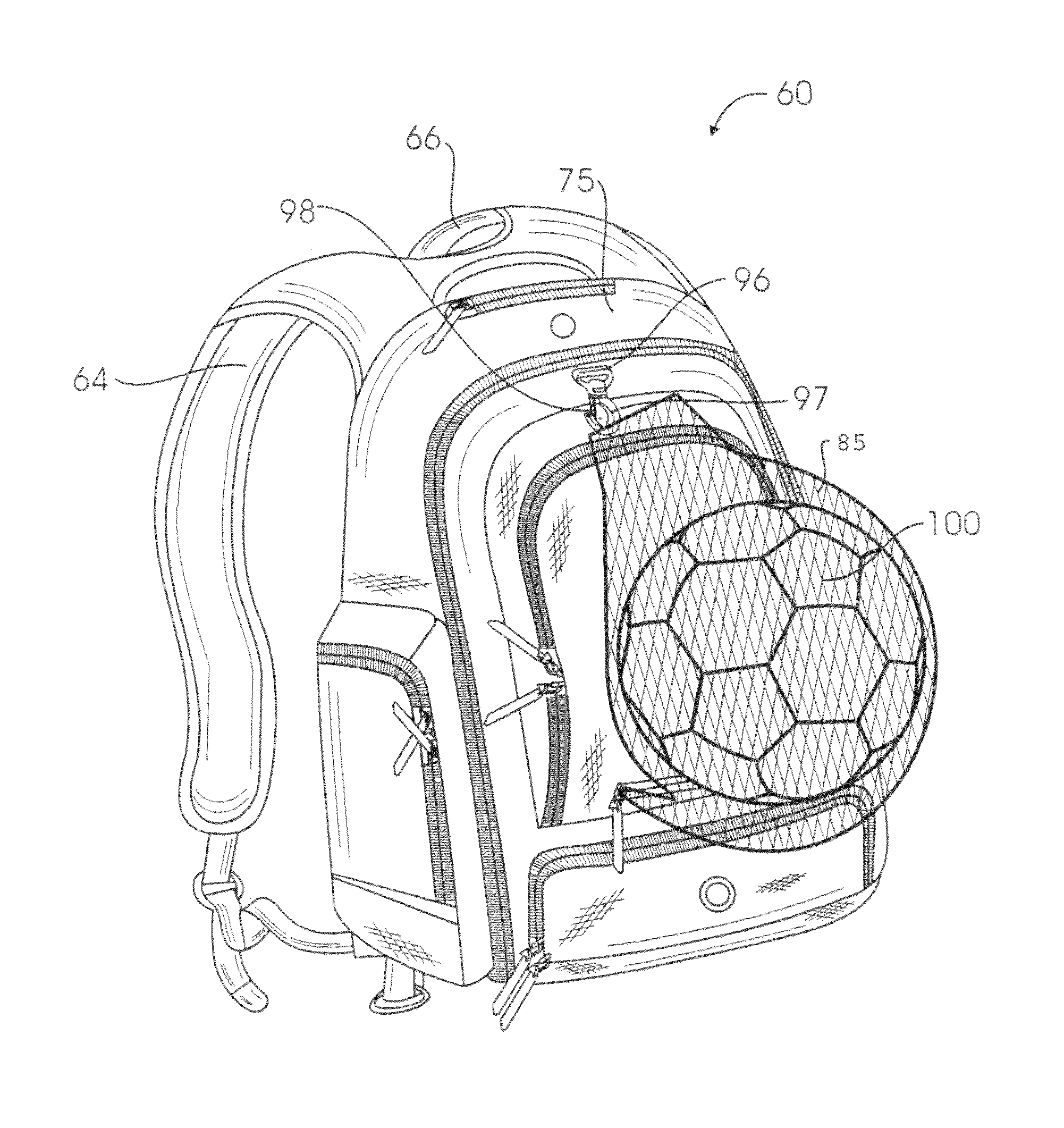 Carrying bags and backpacks with expandable retainer to contain and securely carry large objects