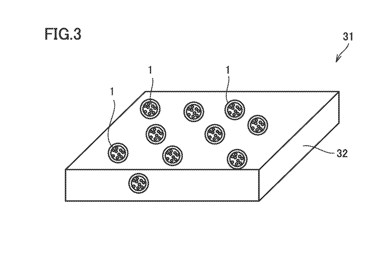 Phosphor containing particle, and light emitting device and phosphor containing sheet using the same