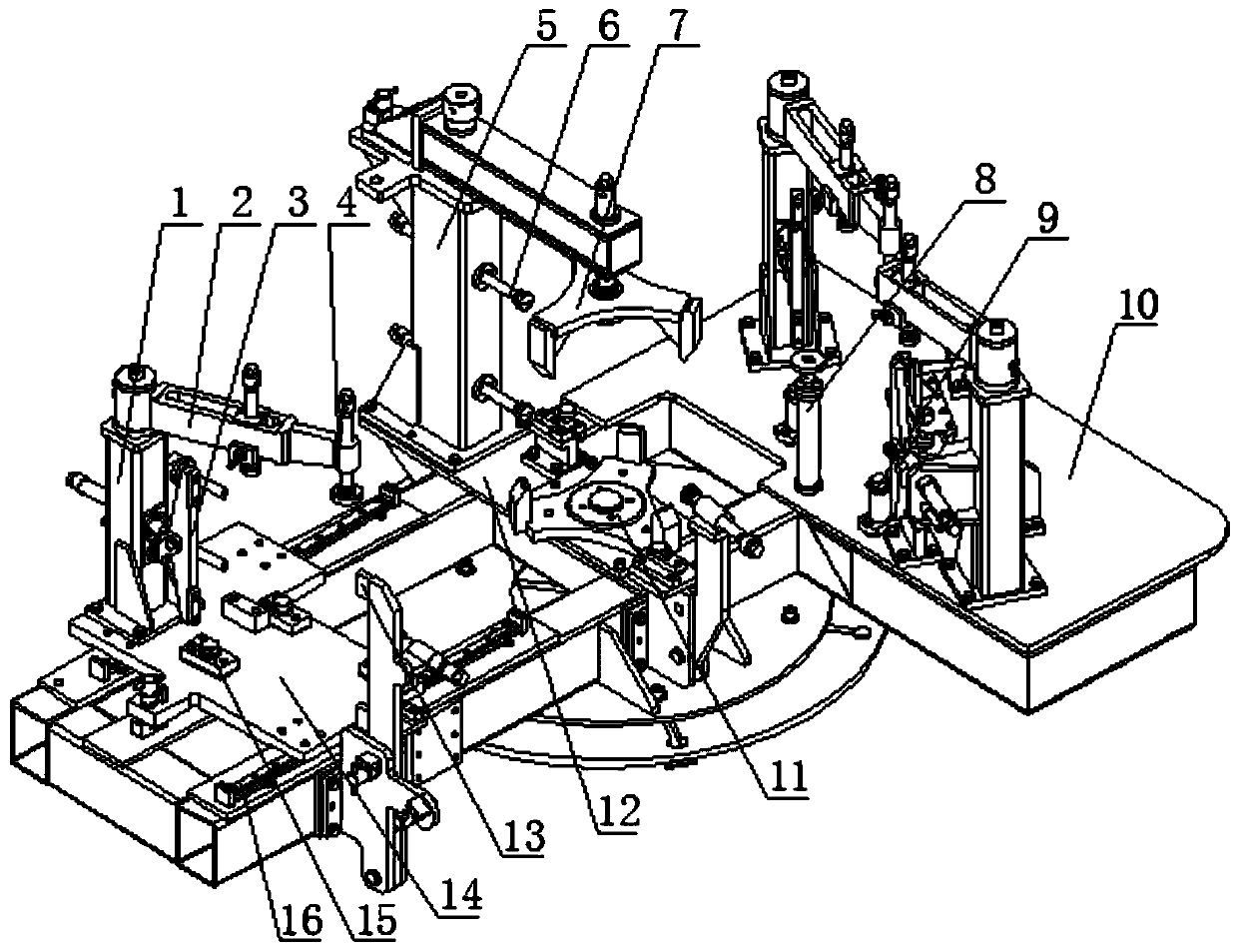 Installation equipment for assembling excavator big arm center box group