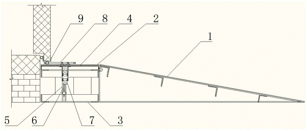 Two-section unpowered lifting ramp of cold storage side-hung door