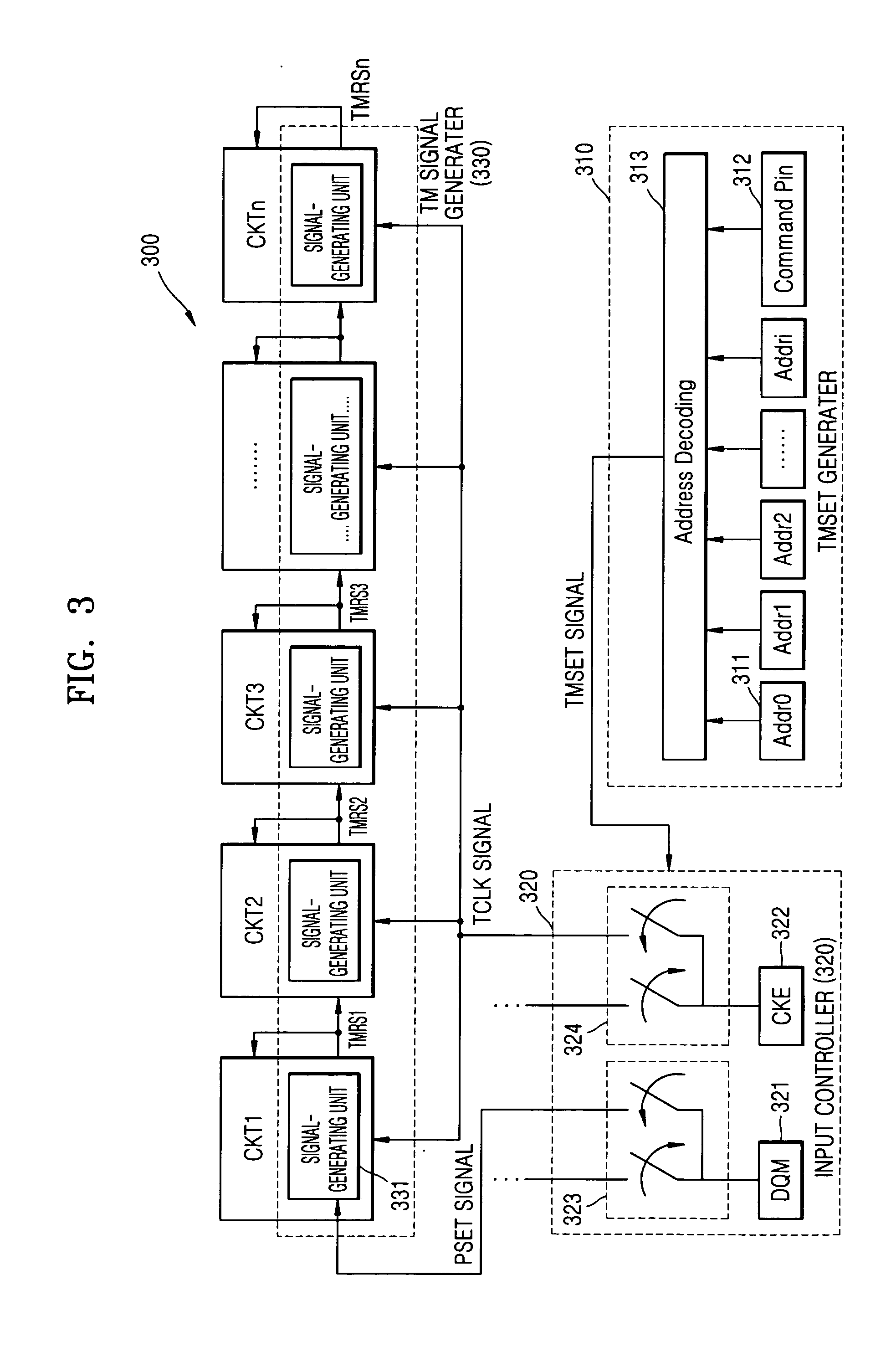 Generation of test mode signals in memory device with minimized wiring