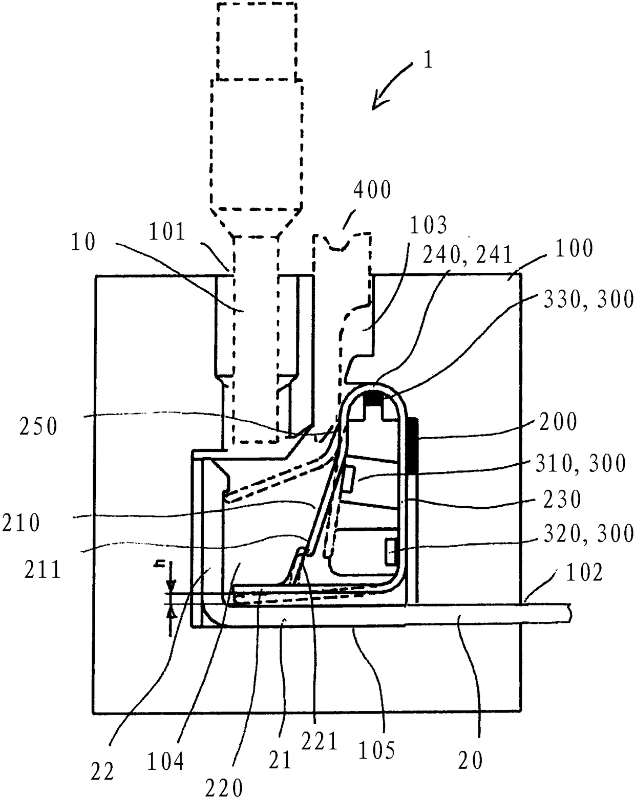 Contacting device for contacting an electrical conductor to an electrical conductor path