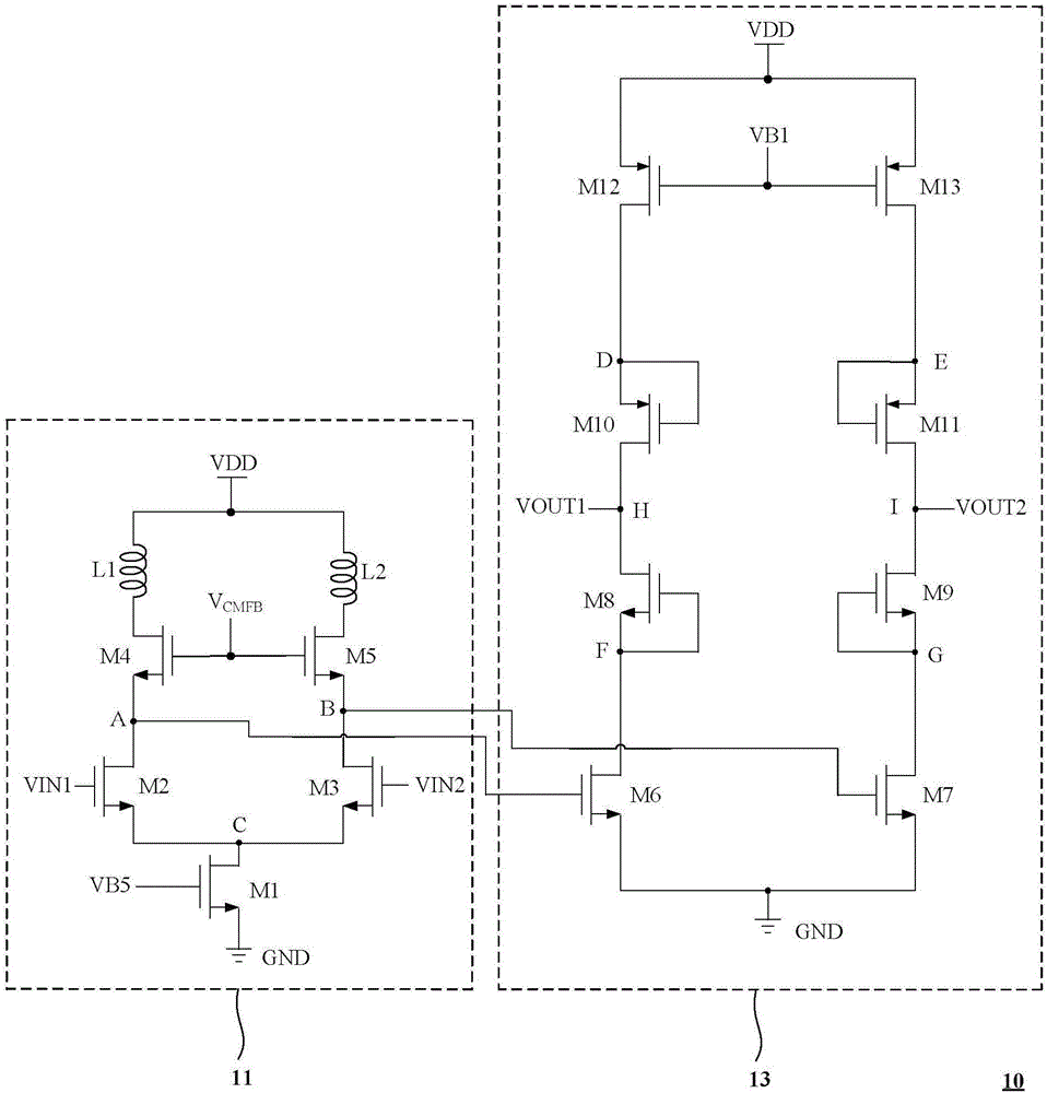 Operational amplifier and analog-digital converter with inductor and double power supplies