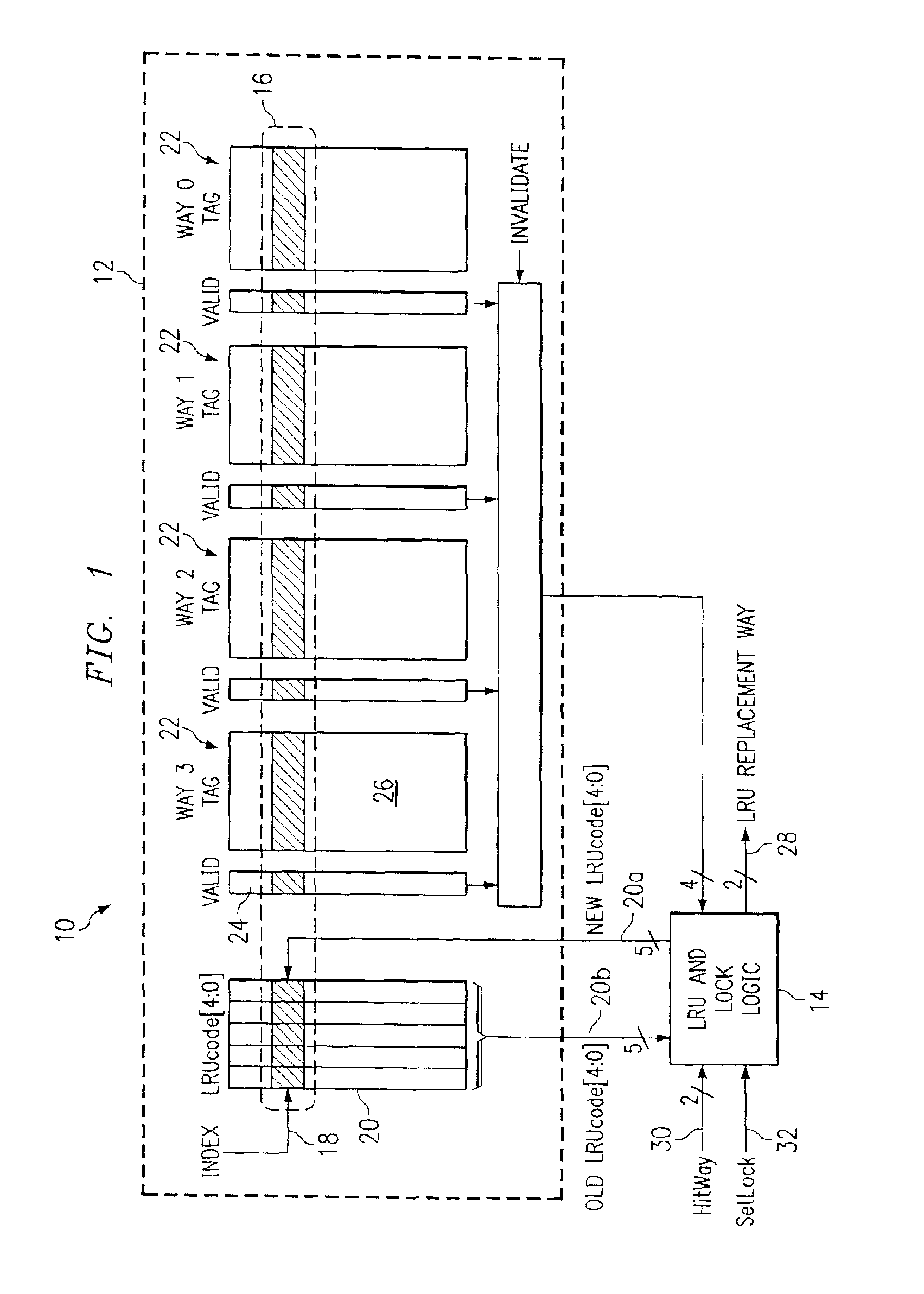 Cache memory for identifying locked and least recently used storage locations