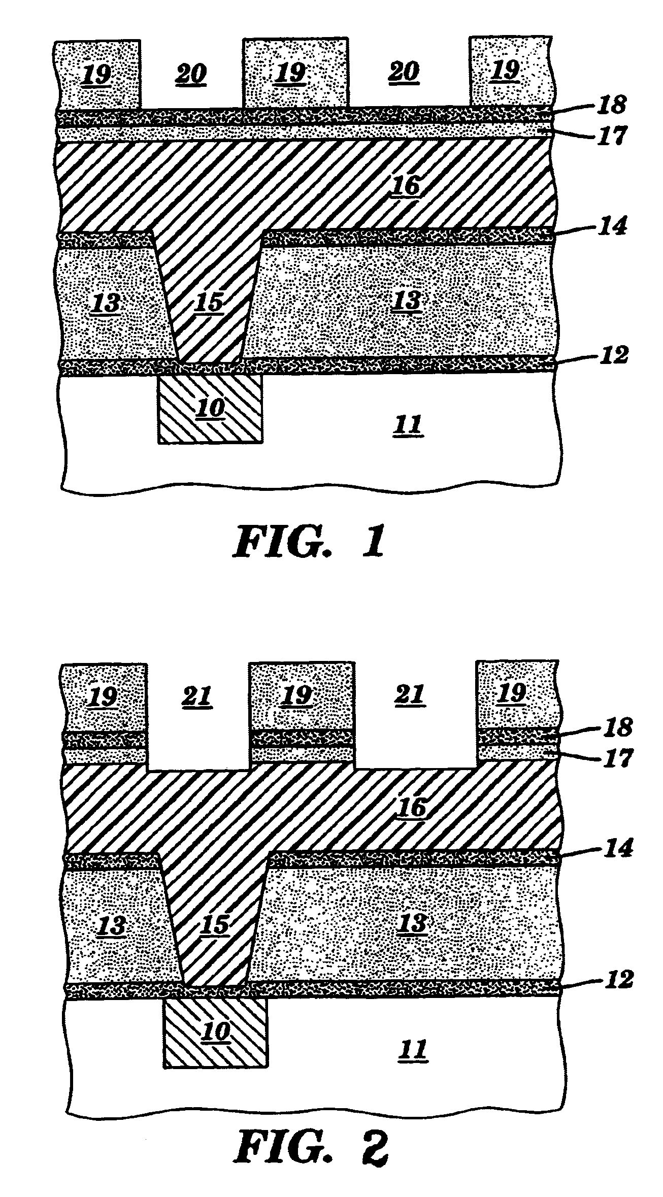 Method for forming damascene structure utilizing planarizing material coupled with diffusion barrier material