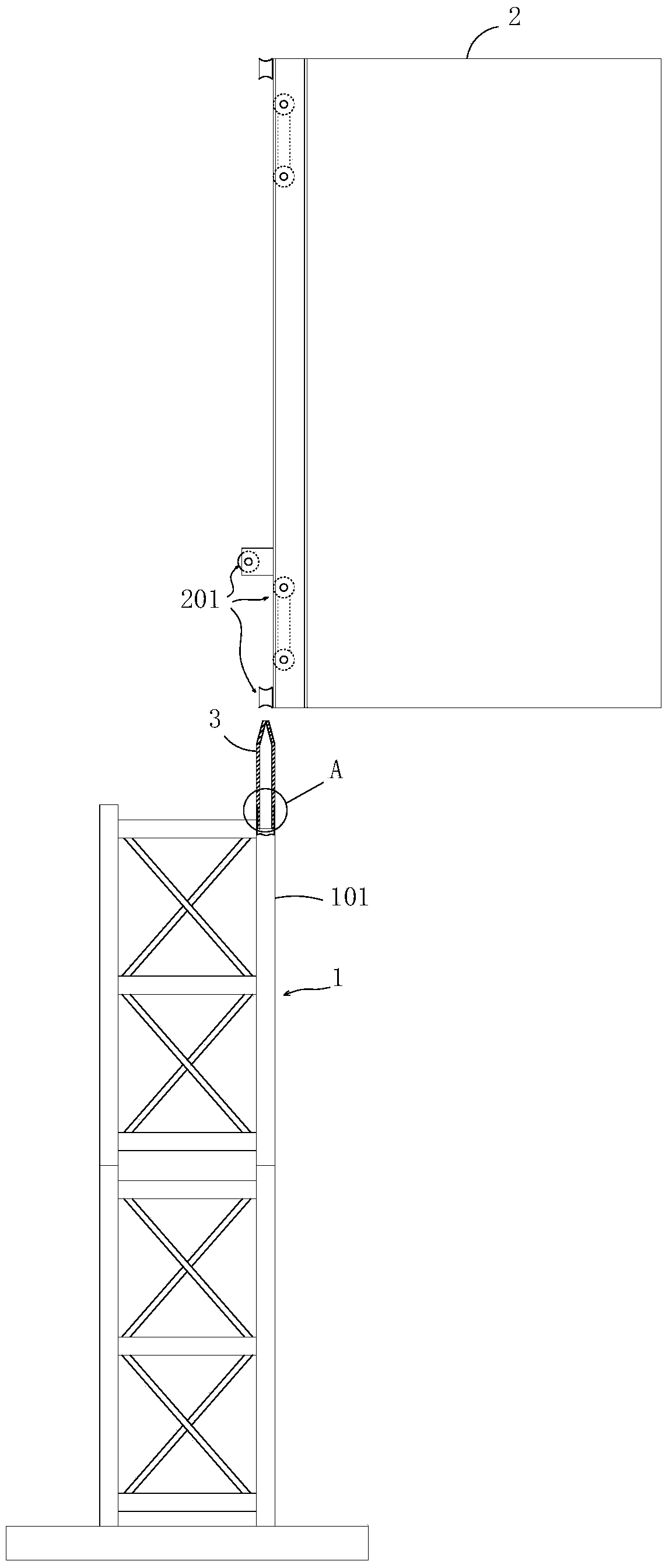 Guide device for safely locating construction hoist cage and installation method for cage