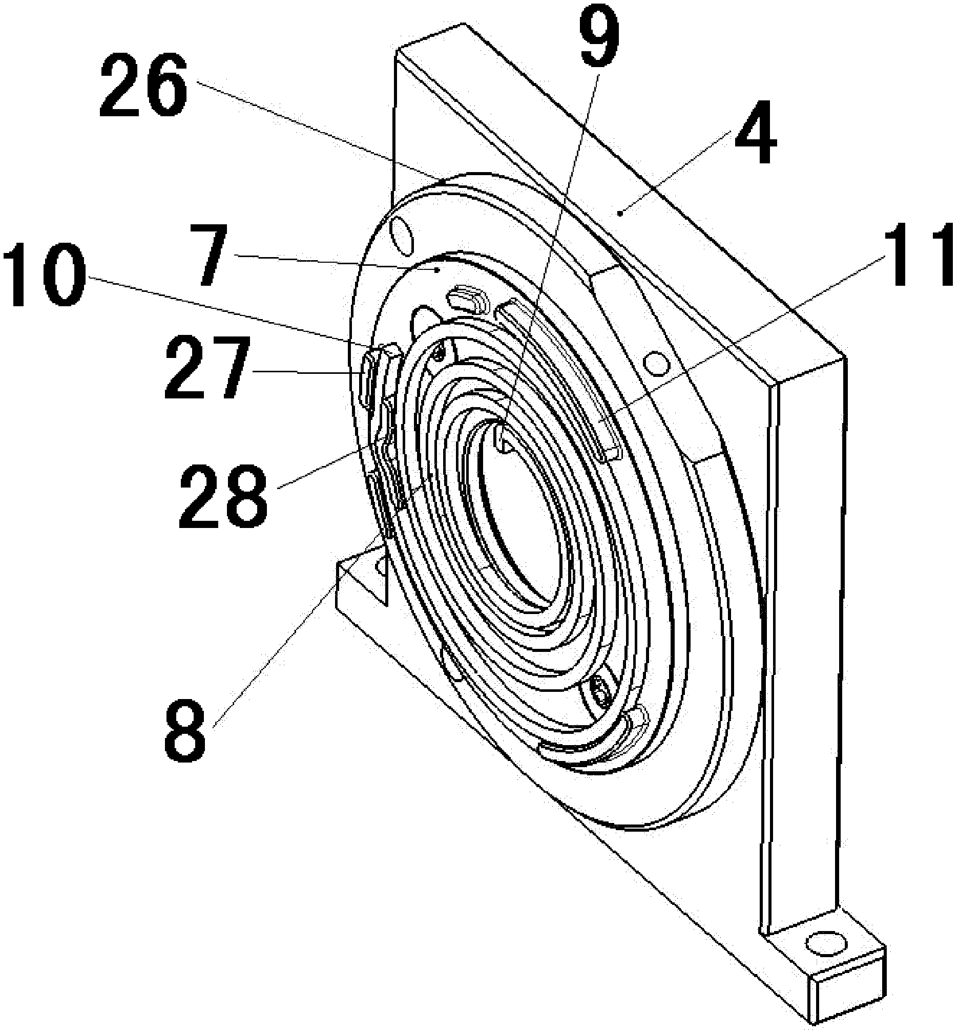 Fatigue test equipment for flat spiral springs and method for performing fatigue test by aid of fatigue test equipment