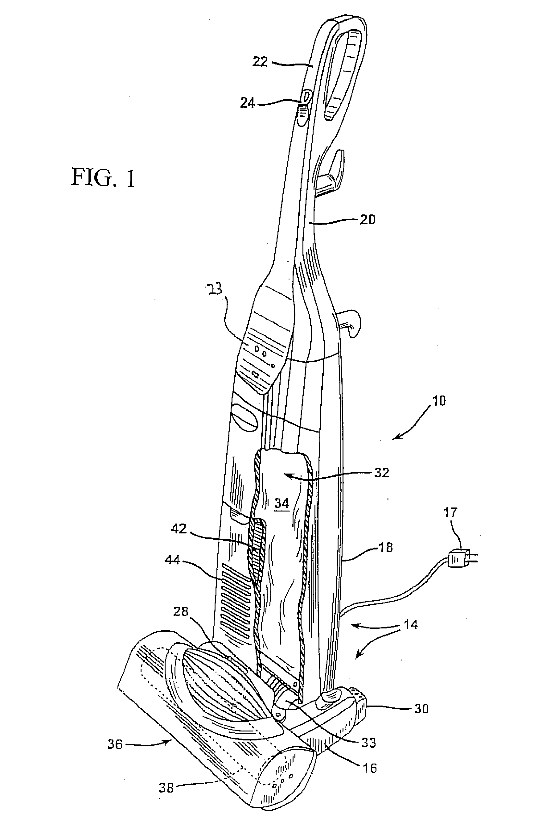 Self-cleaning filter arrangement with activation signal for floor care apparatus