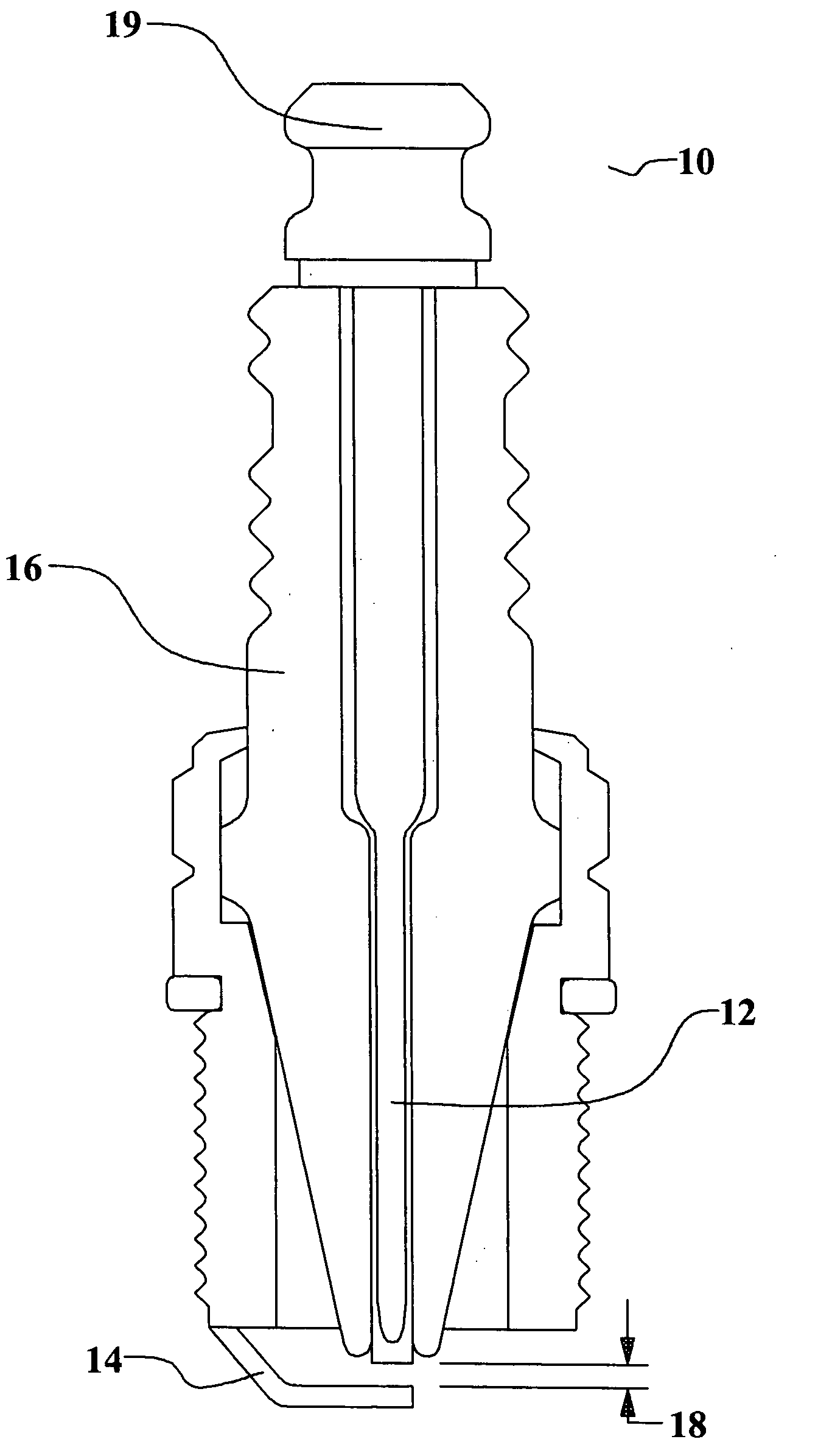 Low cost spark plug manufactured from conductive loaded resin-based materials