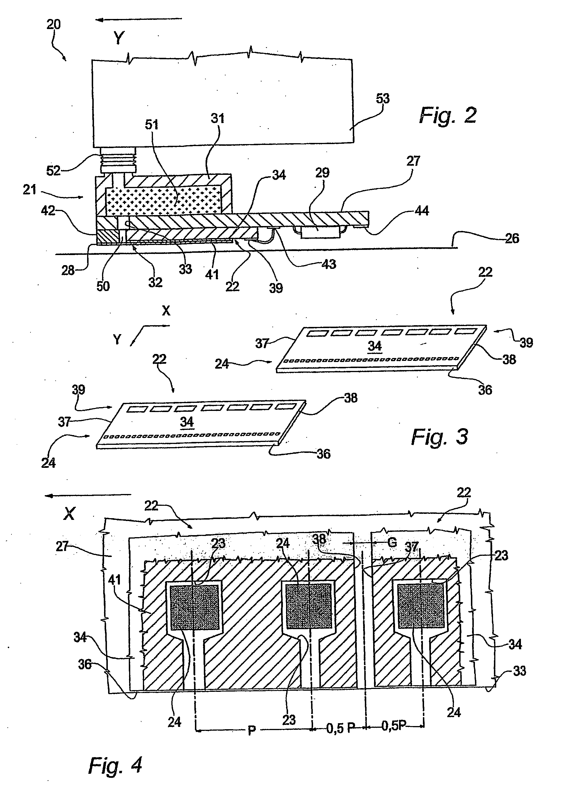 Parallel ink jet printing device and relative manufacturing