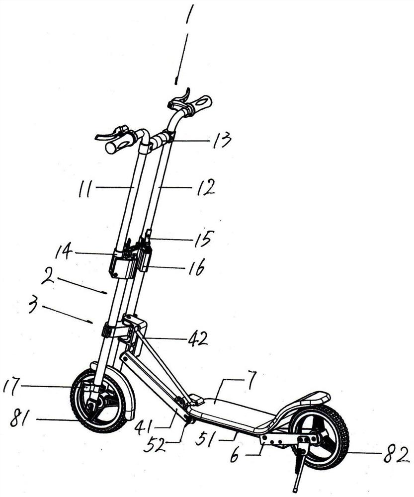 Folding handle shock-absorbing portable scooter