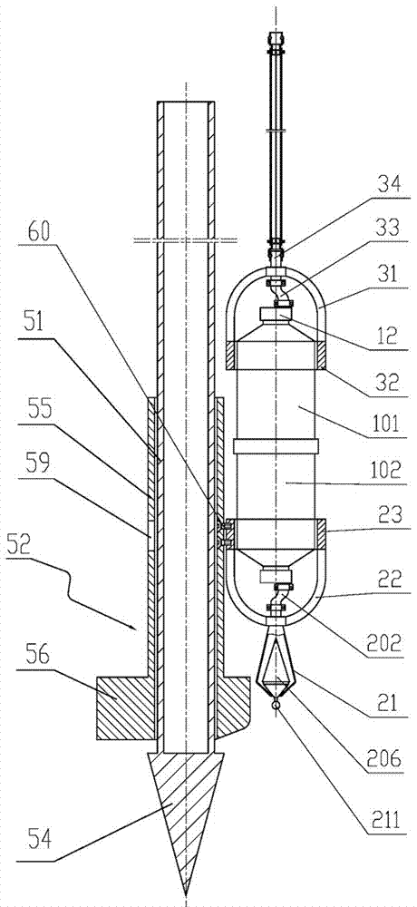 System for collecting undisturbed water samples at fixed depth and method for collecting undisturbed water samples at fixed depth in turbulent waters