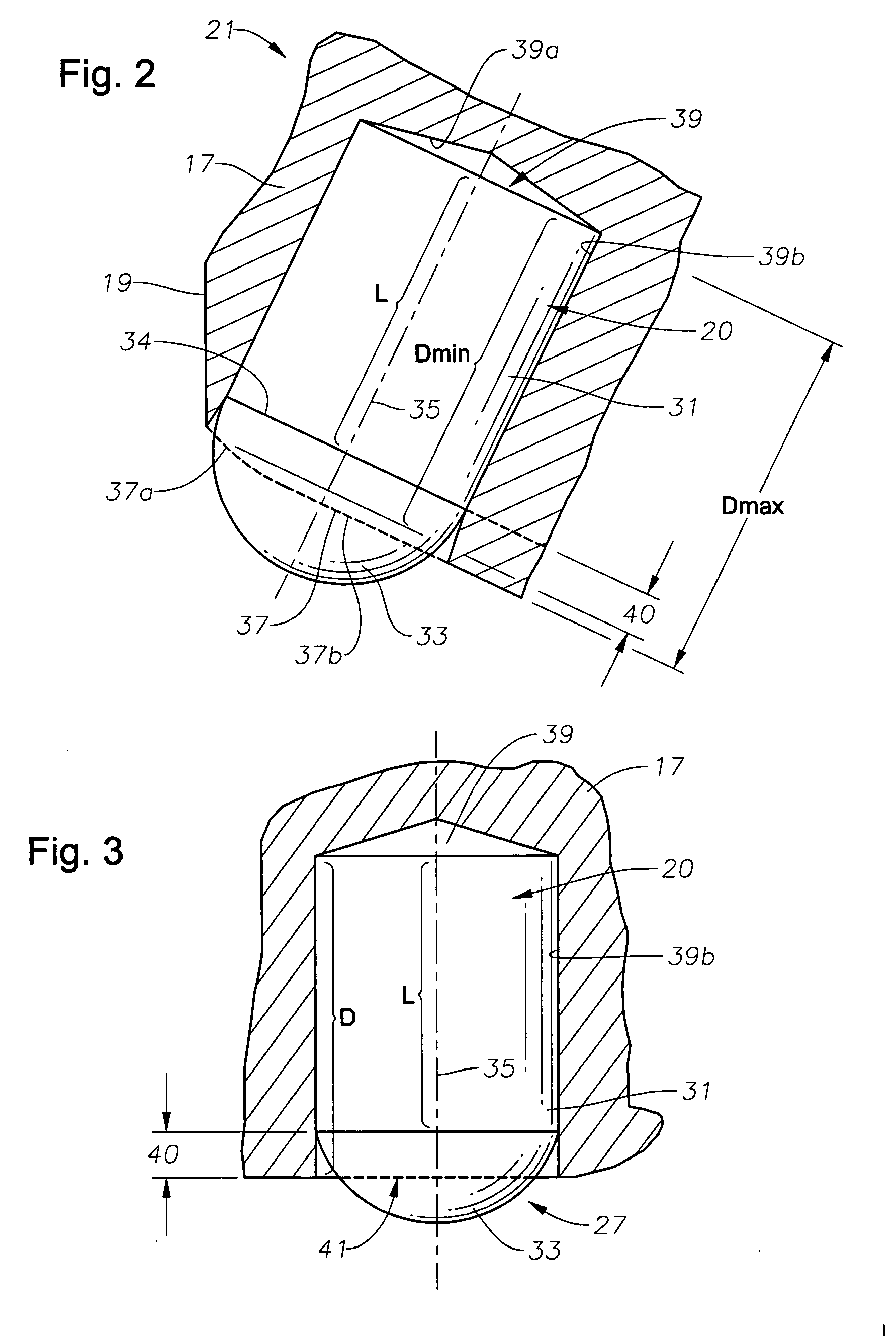 Low projection inserts for rock bits