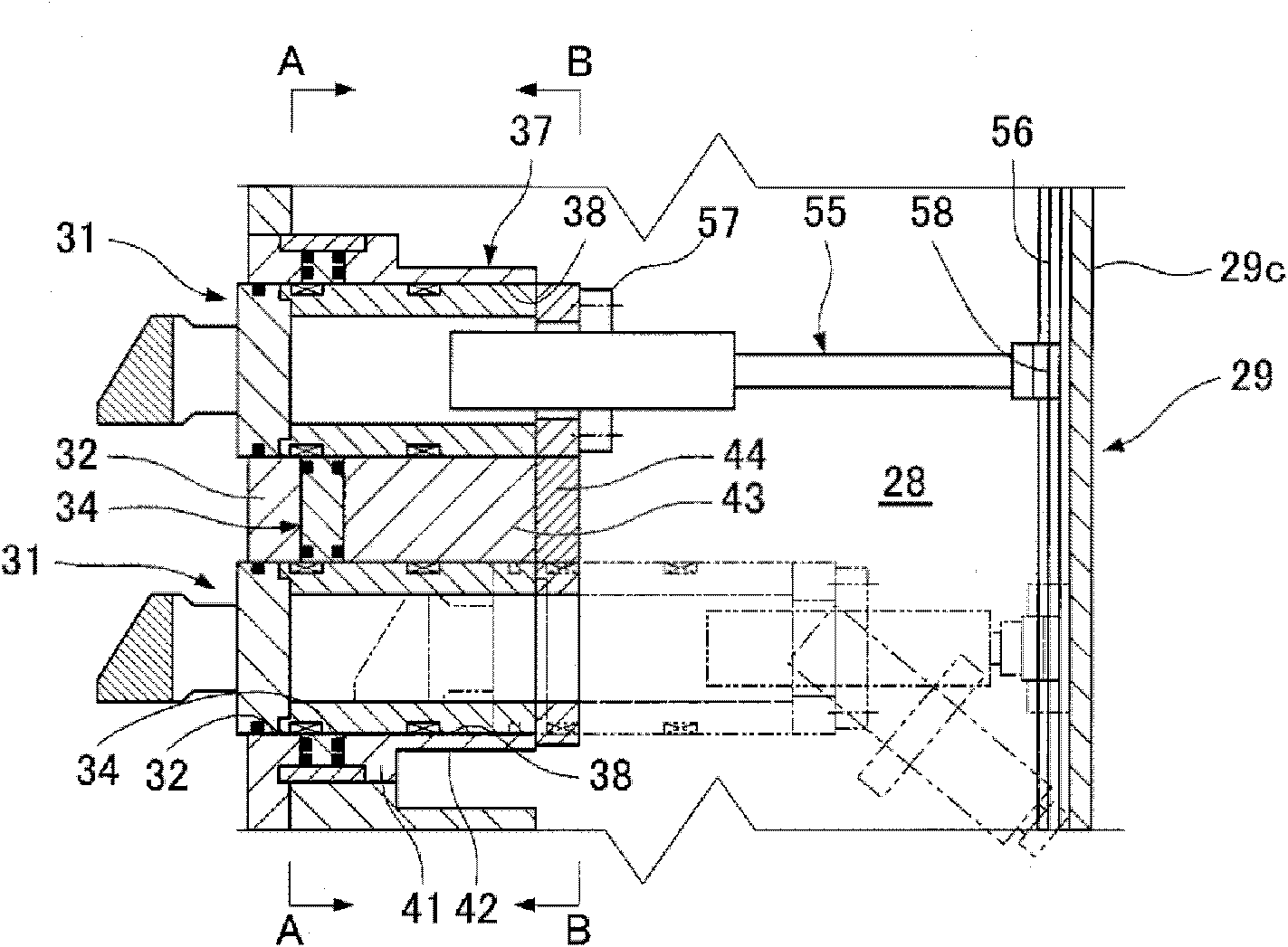 Bit replacing device for excavating machine