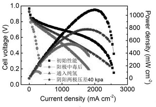 Method for effectively relieving anode poisoning of proton exchange membrane fuel cell by differential pressure oxygen permeation