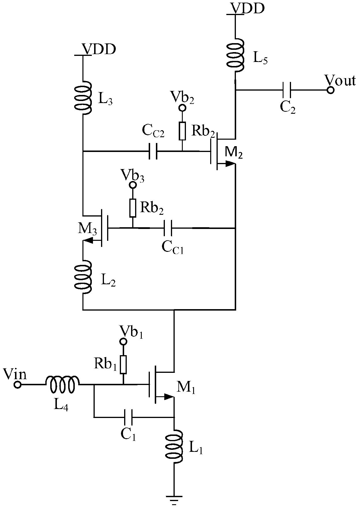 An integrated circuit of a current multiplexing gm-boost low-noise amplifier