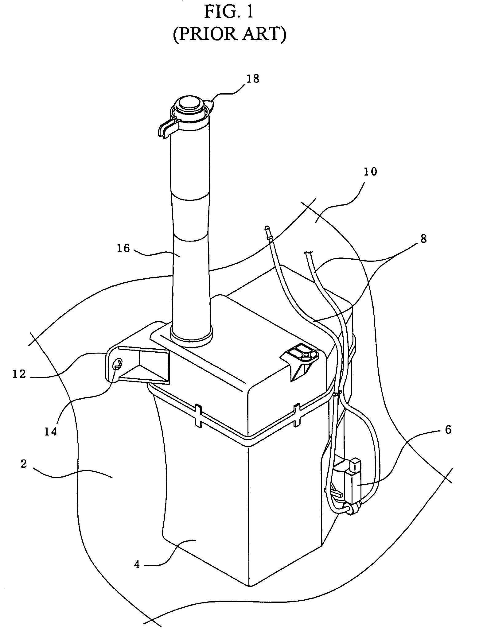 Windshield washer fluid reservoir tank device for vehicles