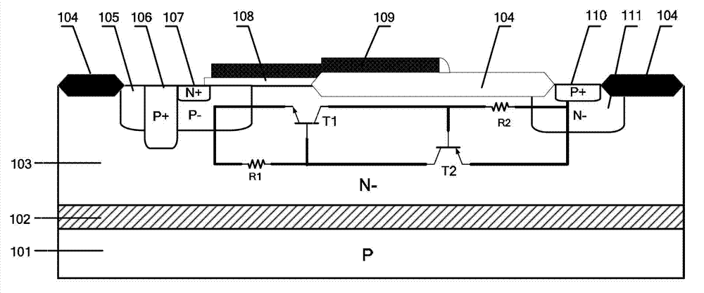 SOI-LIGBT (Silicon on Insulator-Lateral Insulated-Gate Bipolar Transistor) device based on double channel structure