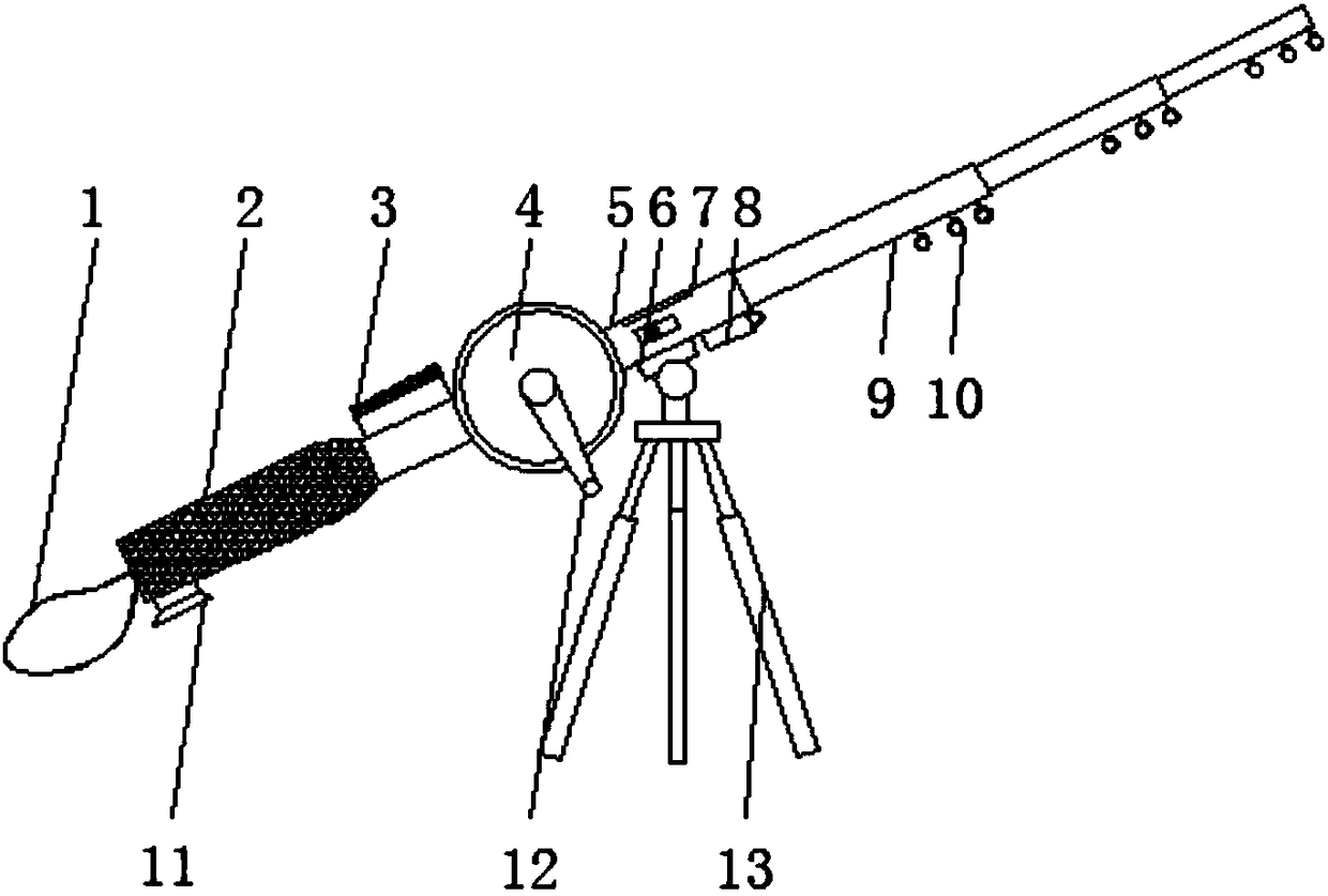 Fishing rod with supporting frame and used for fishery