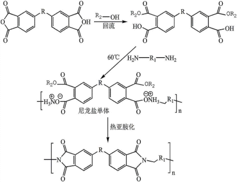 Synthesis method of flower-like structure polyimide